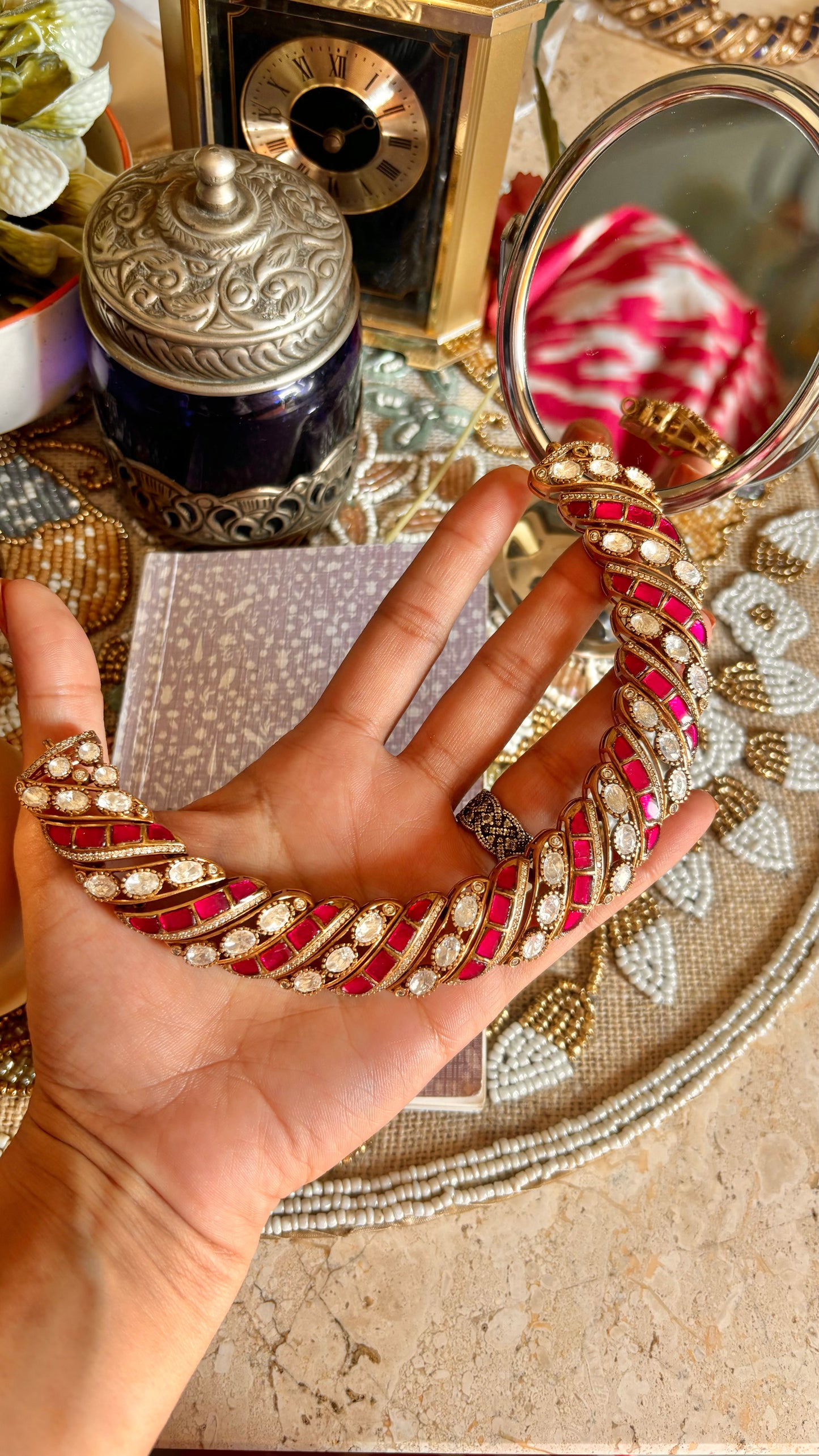 Moissanite rani pink collar necklace