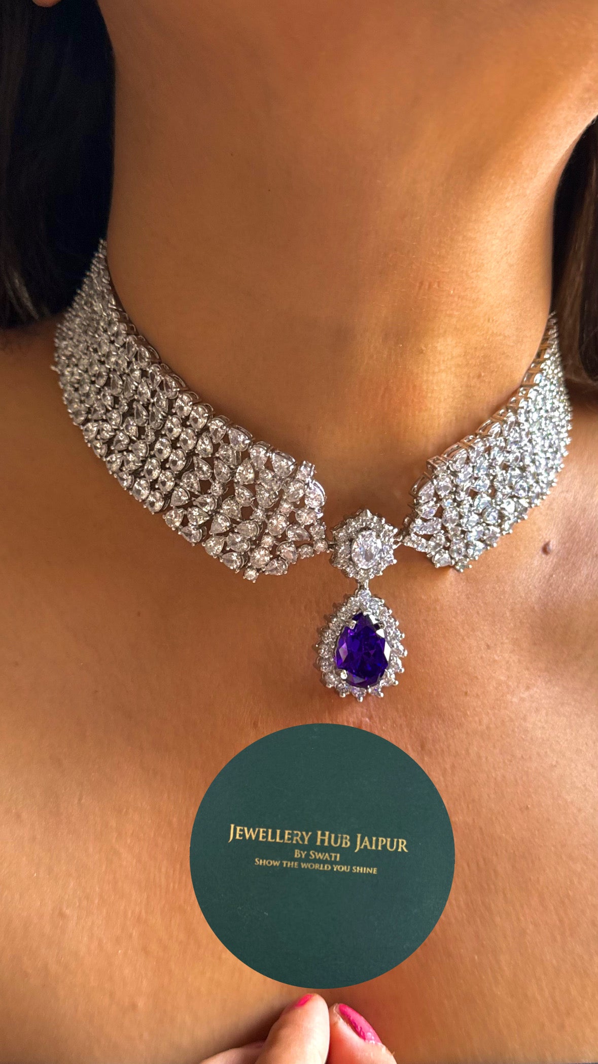 Amythyst doublet cz diamond choker Necklace