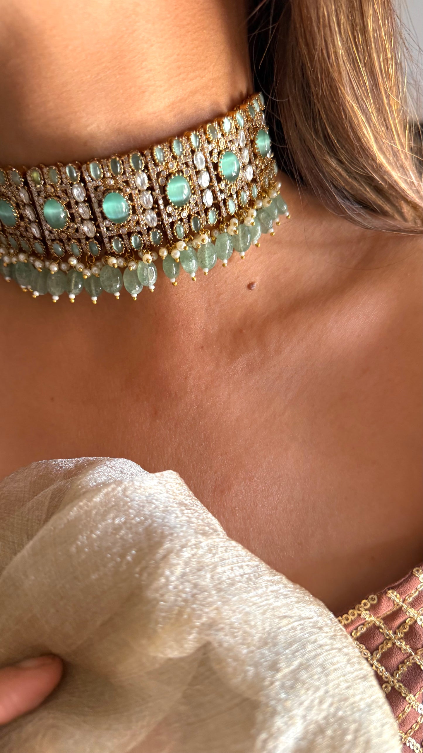 Karishma mint doublet Moissanite choker