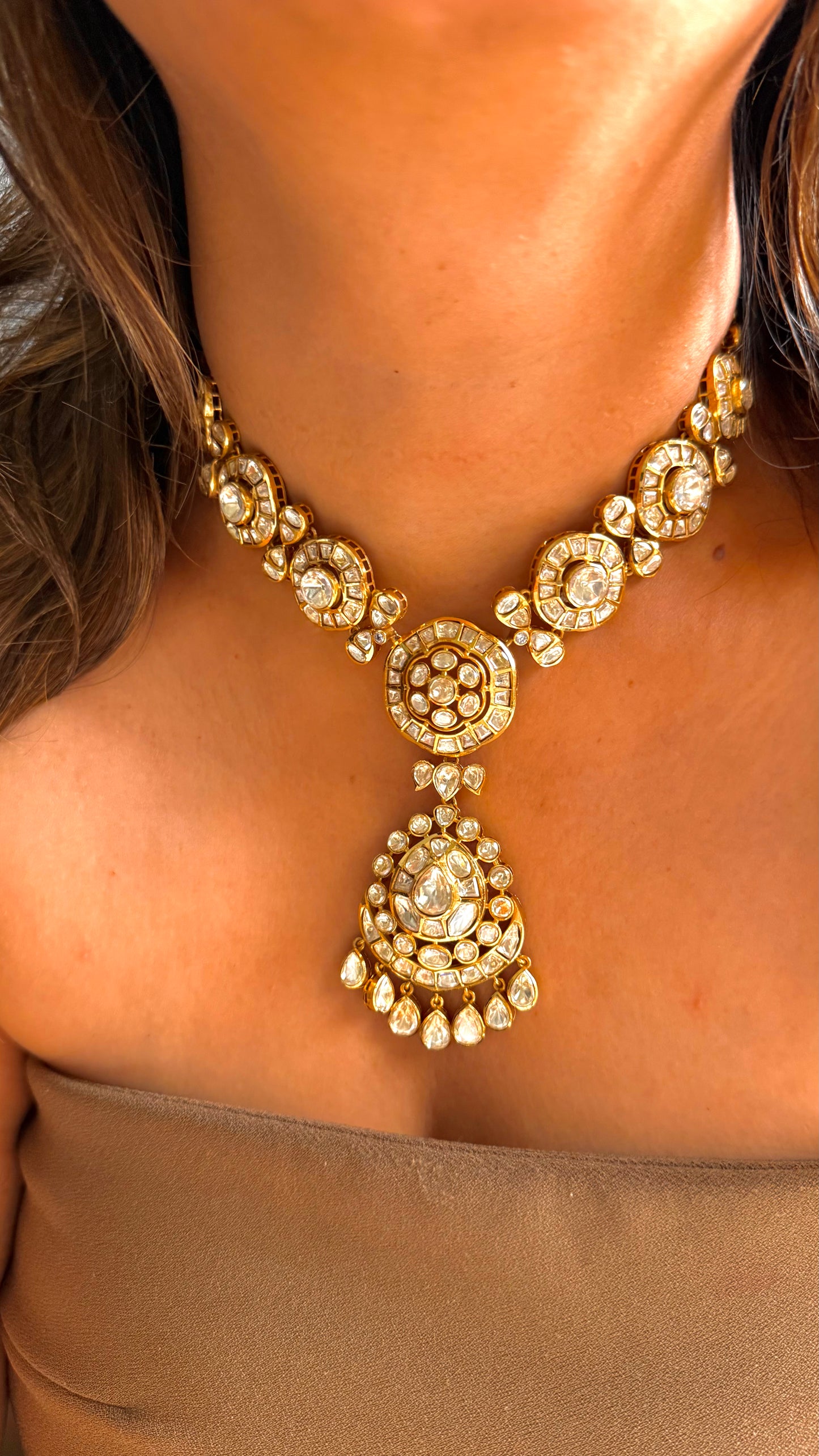 Peeli Polki Floral chandbali designer Necklace