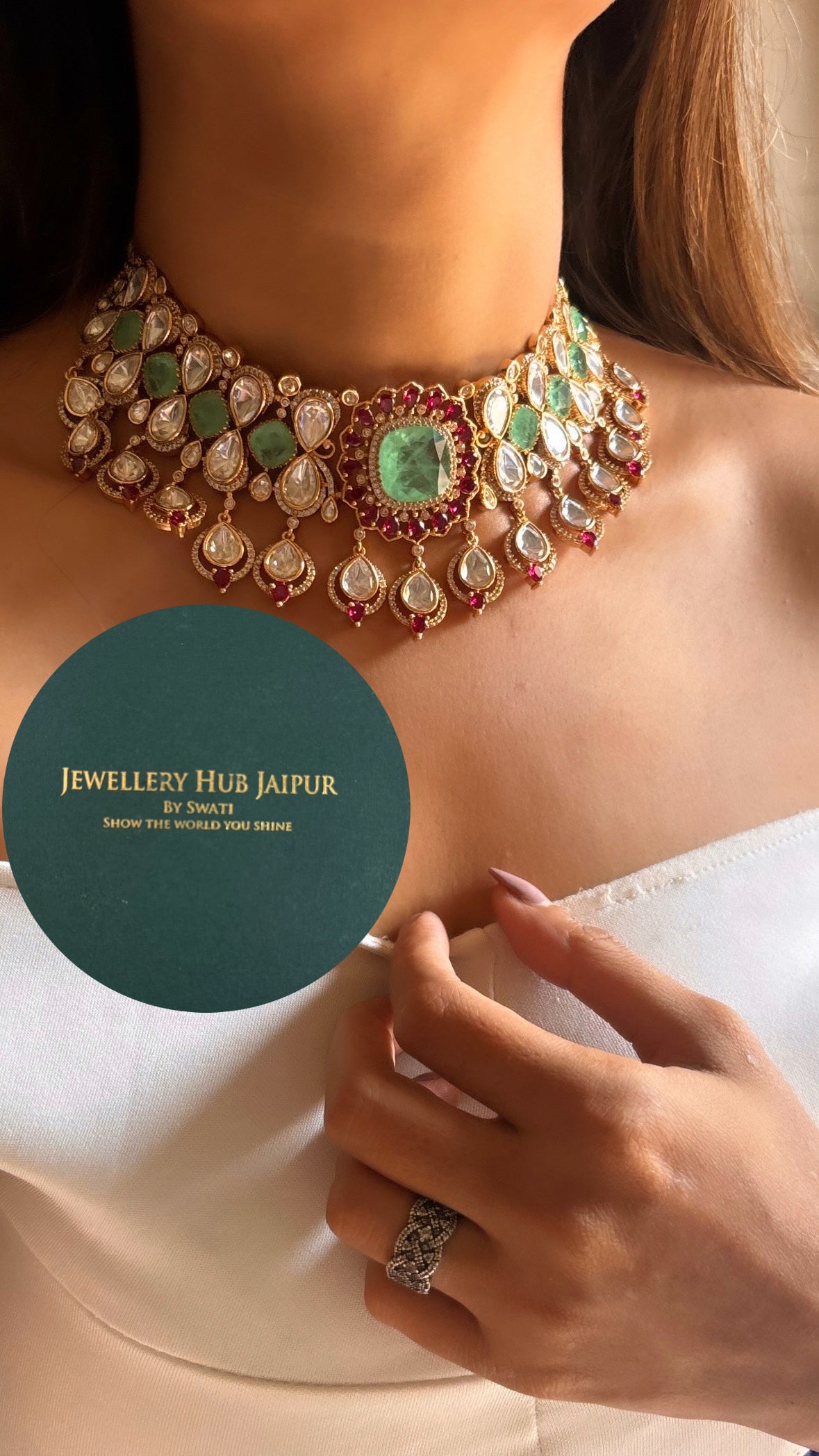 Titli Heritage mint ruby Moissanite choker set