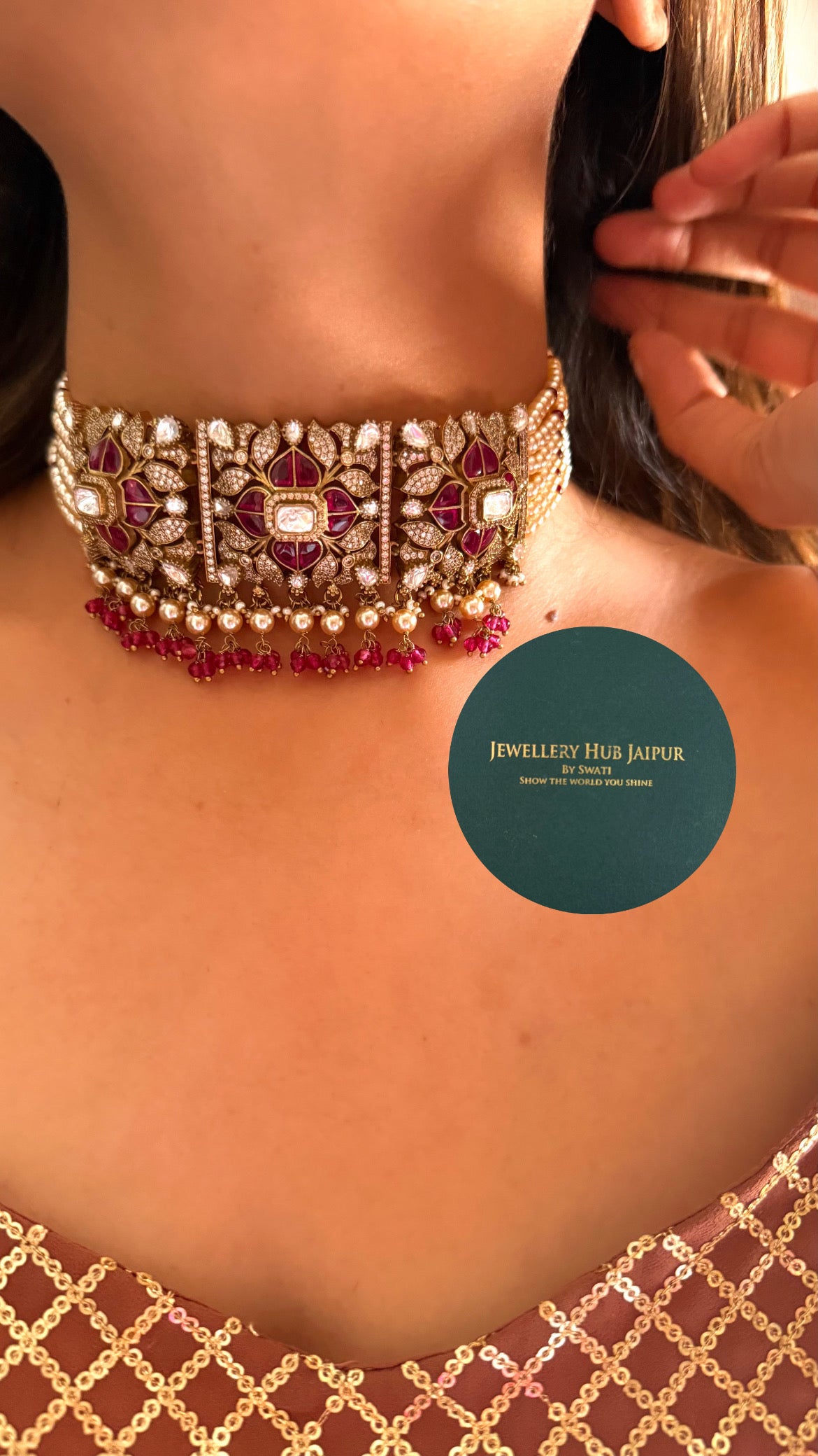 Naina ruby katdana moissanite thread choker