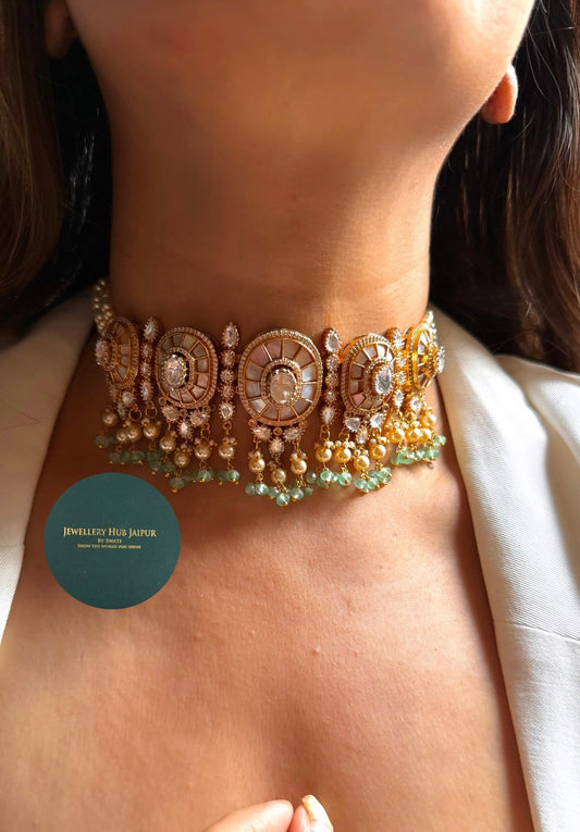 Mother of pearl Katdana choker with mint drops choker set