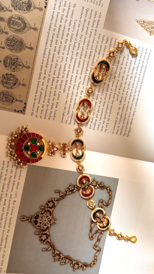 Paachi Emerald & rani pink kundan heritage sheeshpatti