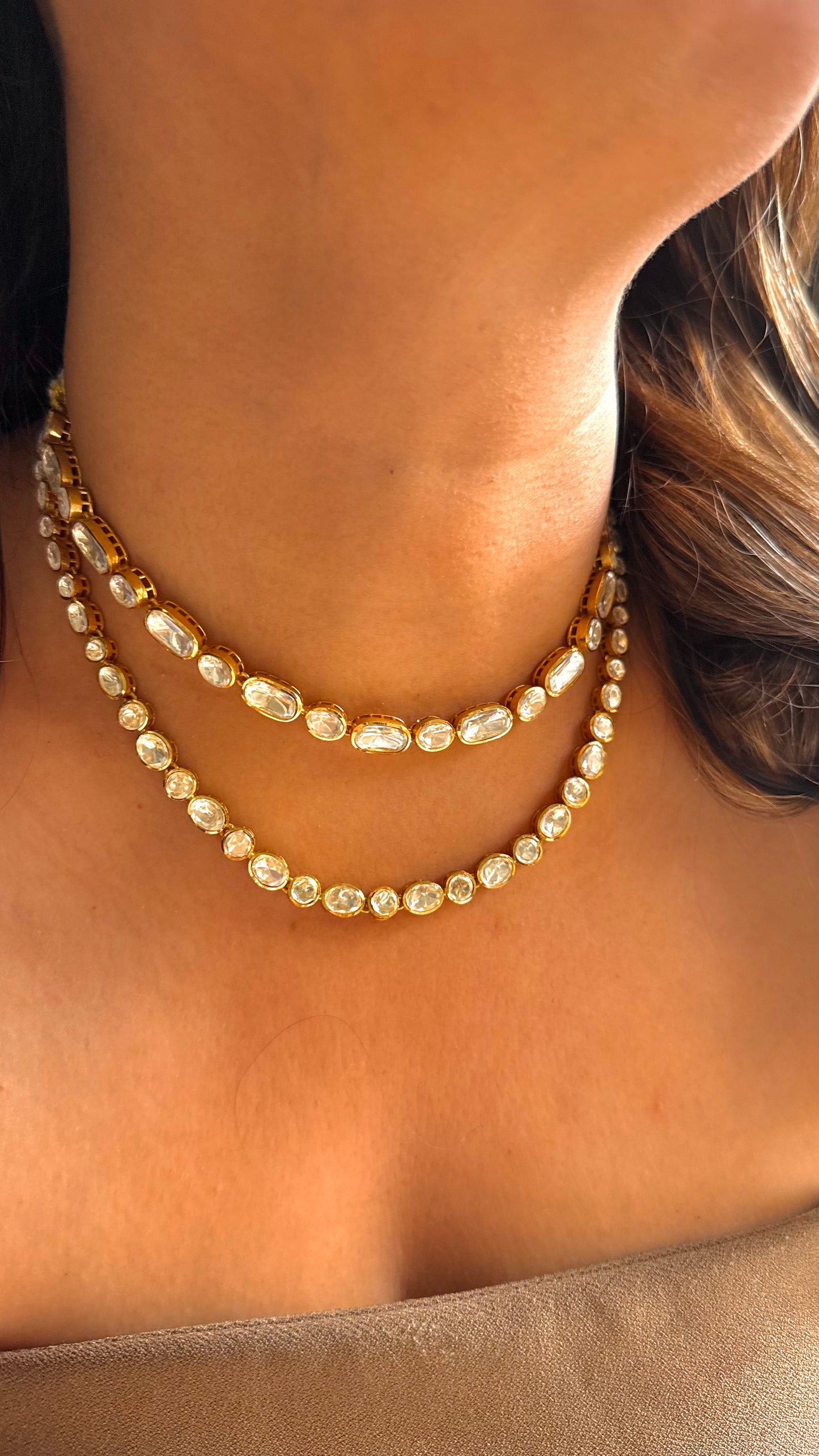 Peeli polki dual line necklace