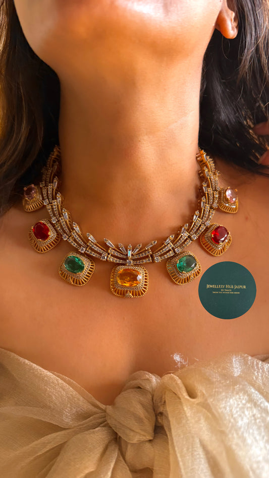 Navratna doublet cocktail collar set