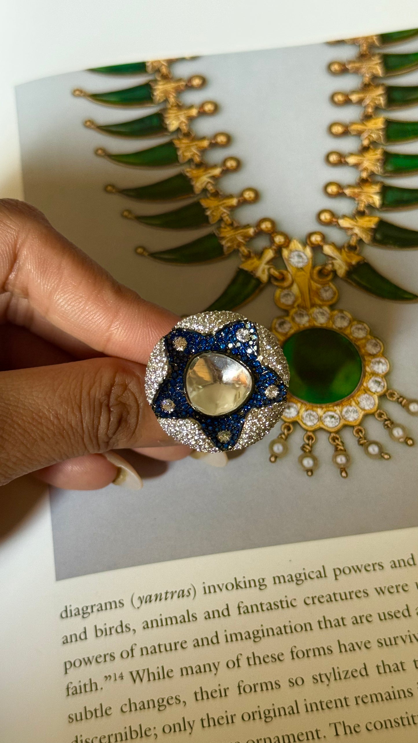 Sapphire star designed cocktail adjustable ring