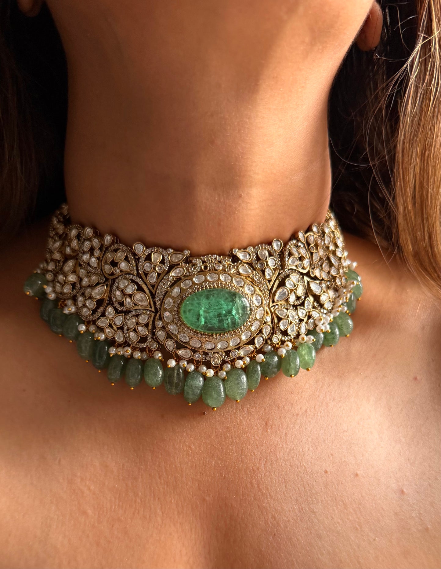 Manish Malhotra inspired Mint doublet moissanite choker set