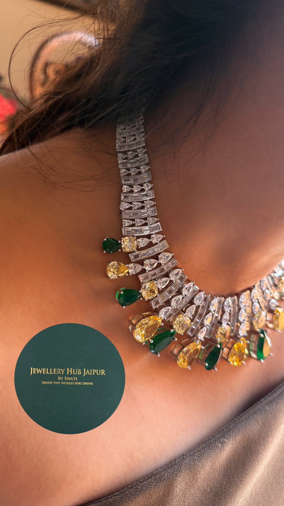 Citrine & emerald drop shaped cz diamond cocktail collar set