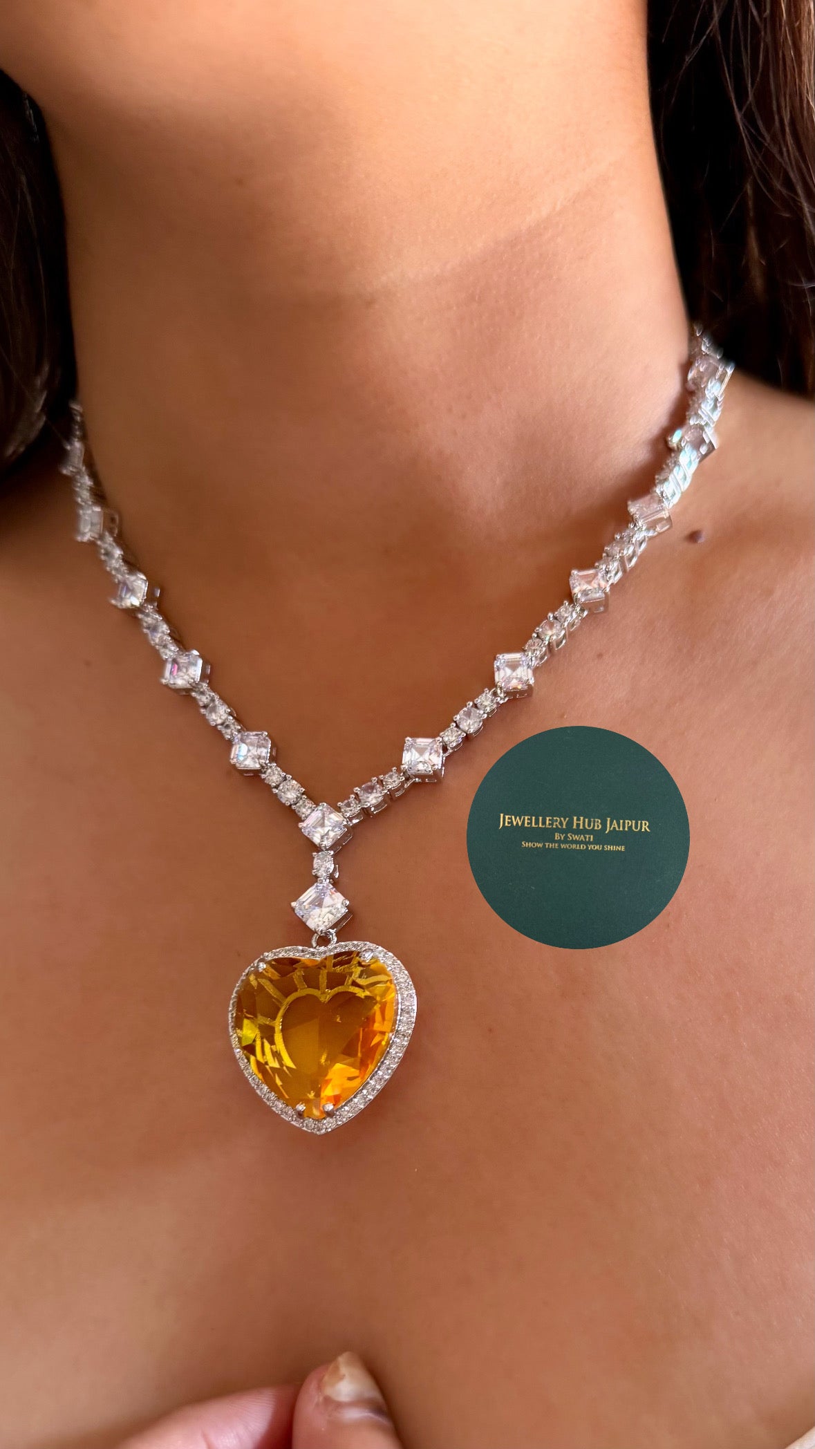 Viona Topaz heart diamond necklace