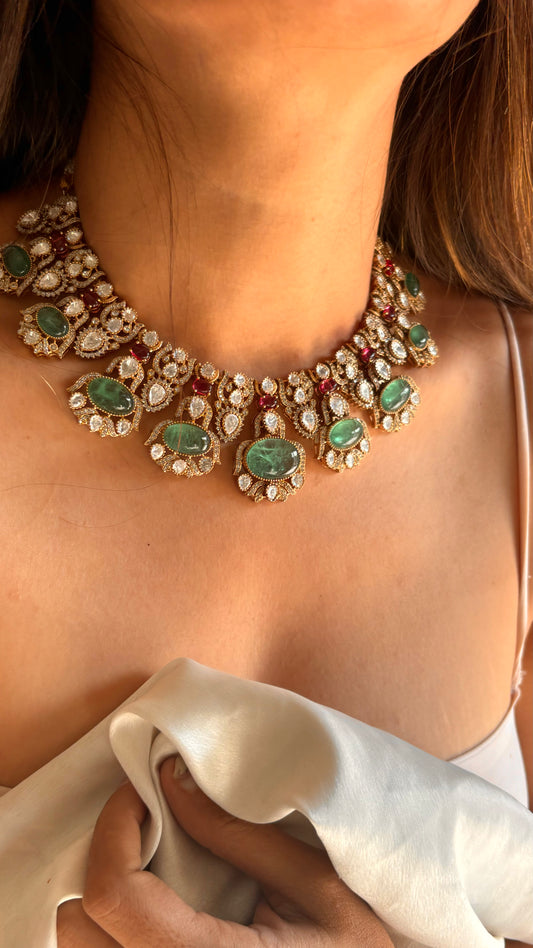 Bridal Asia mint Moissanite collar necklace