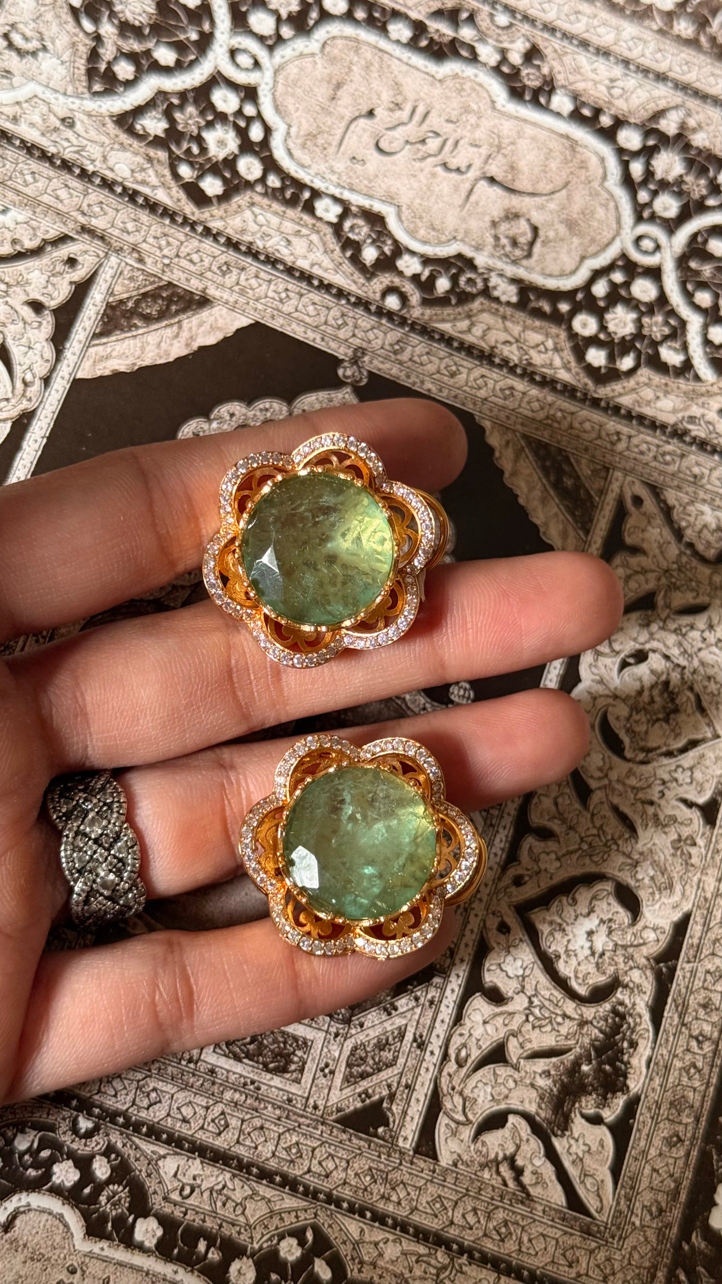 Mint doublet floral design studs