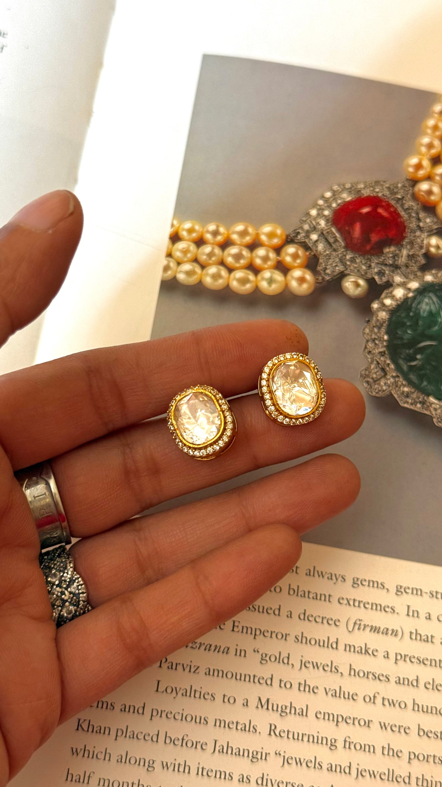 Uncut polki gold studs