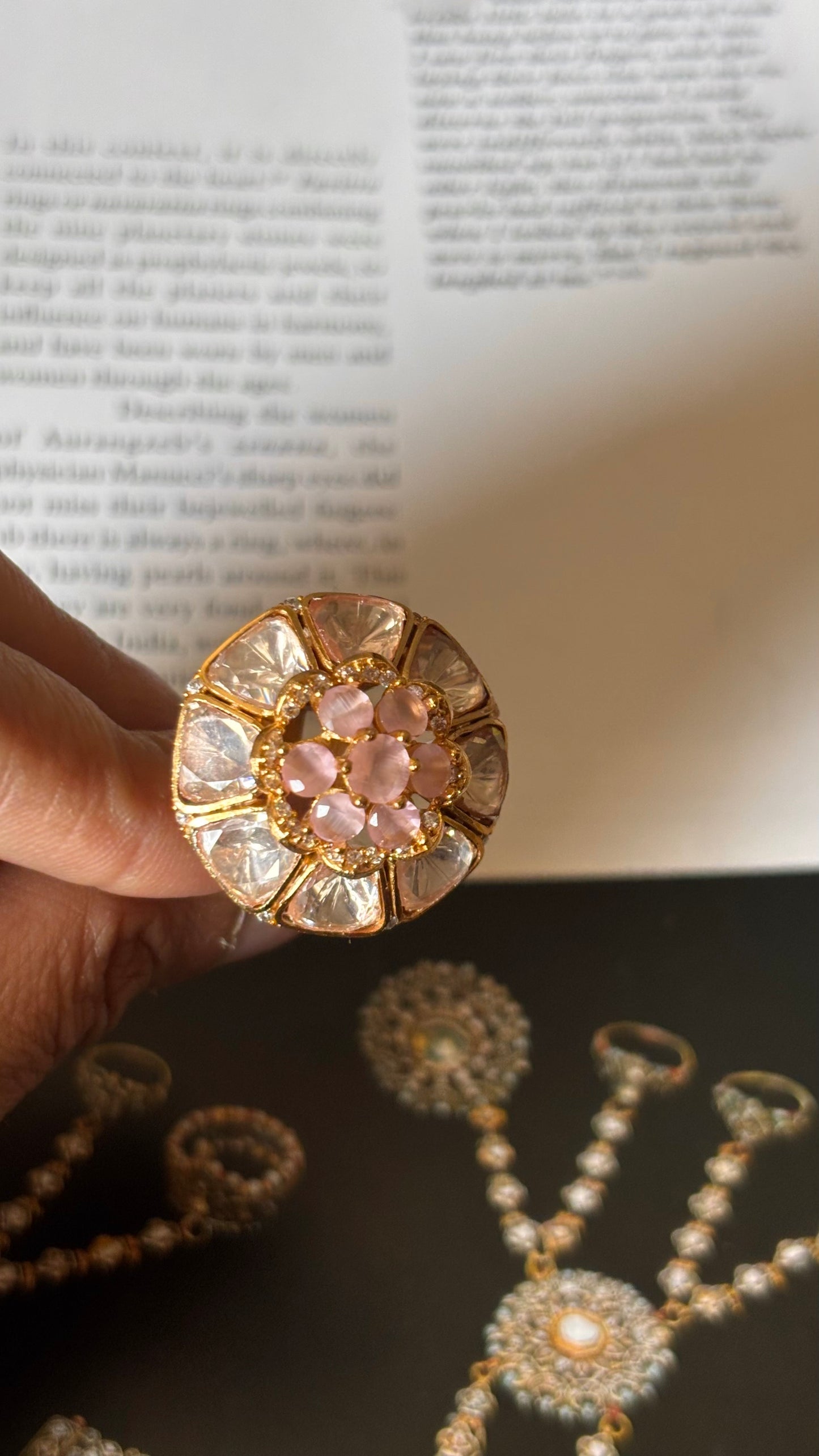 Rose quartz doublet stone polki Ring