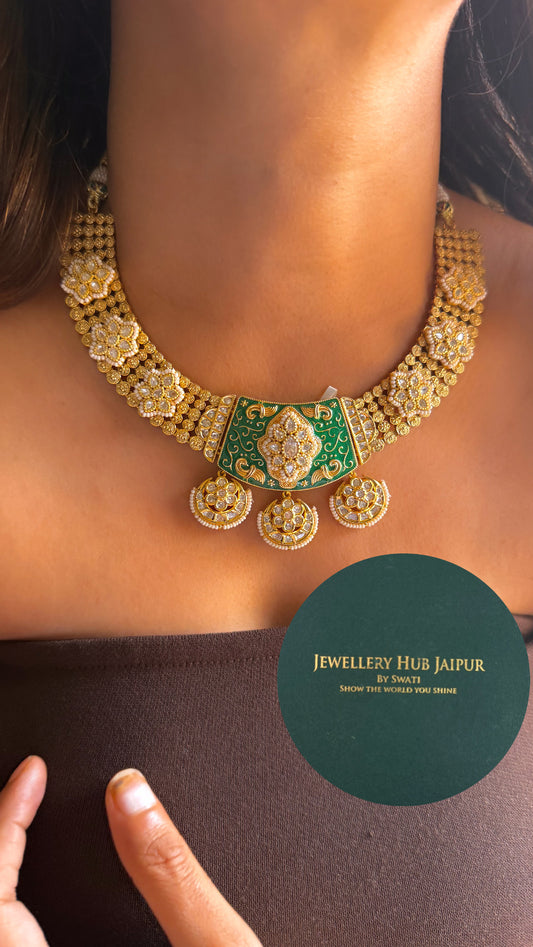 Emerald tribhuvan das inspired heritage necklace