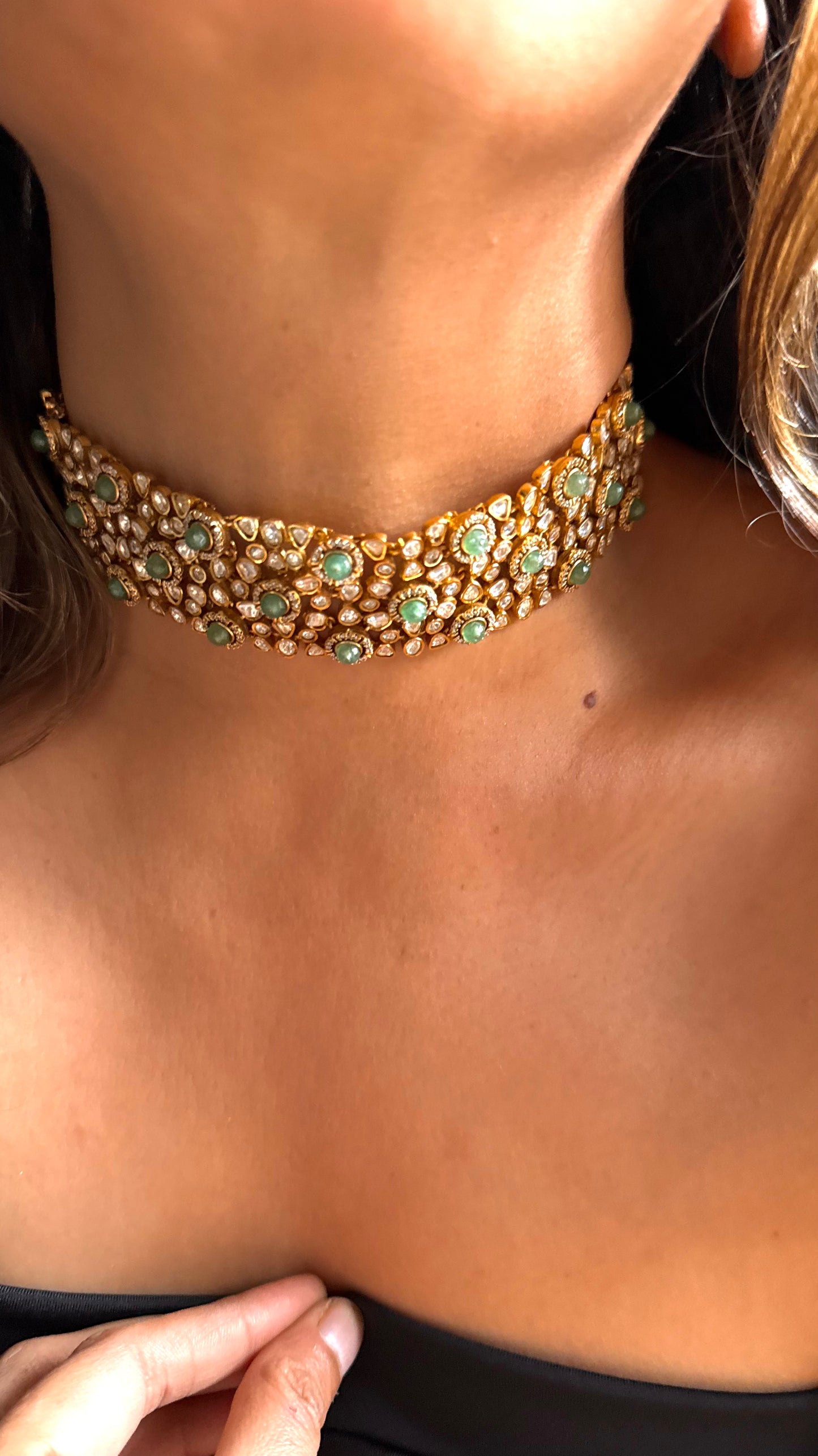 Strawberry Mint Real Lv Polki statement choker