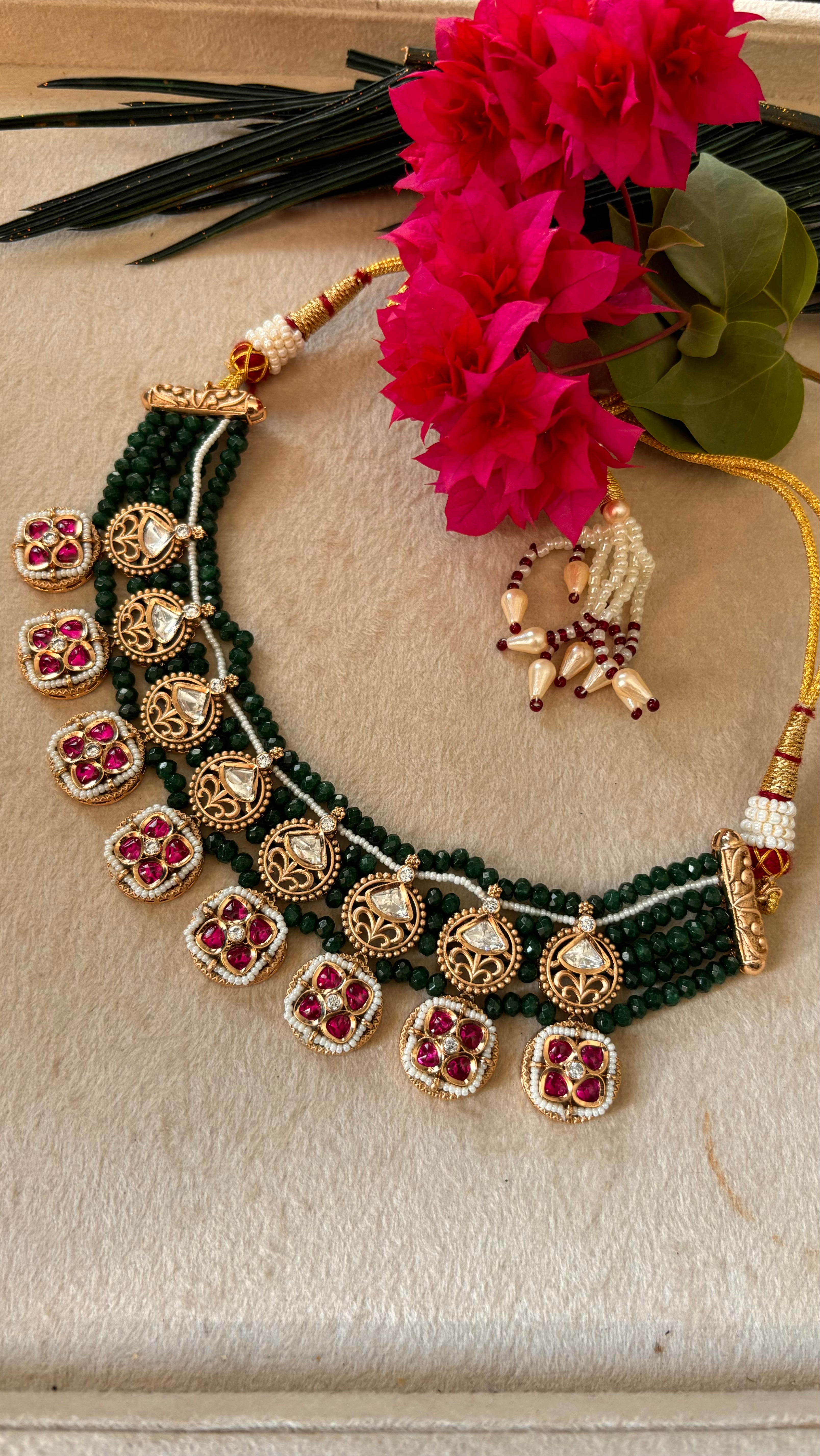 Rajwada emerald ruby collar necklace