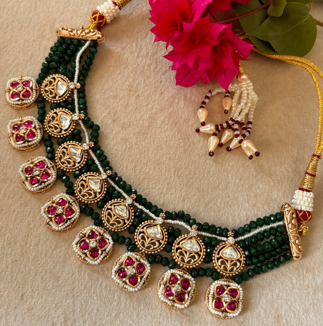 Rajwada emerald ruby collar necklace