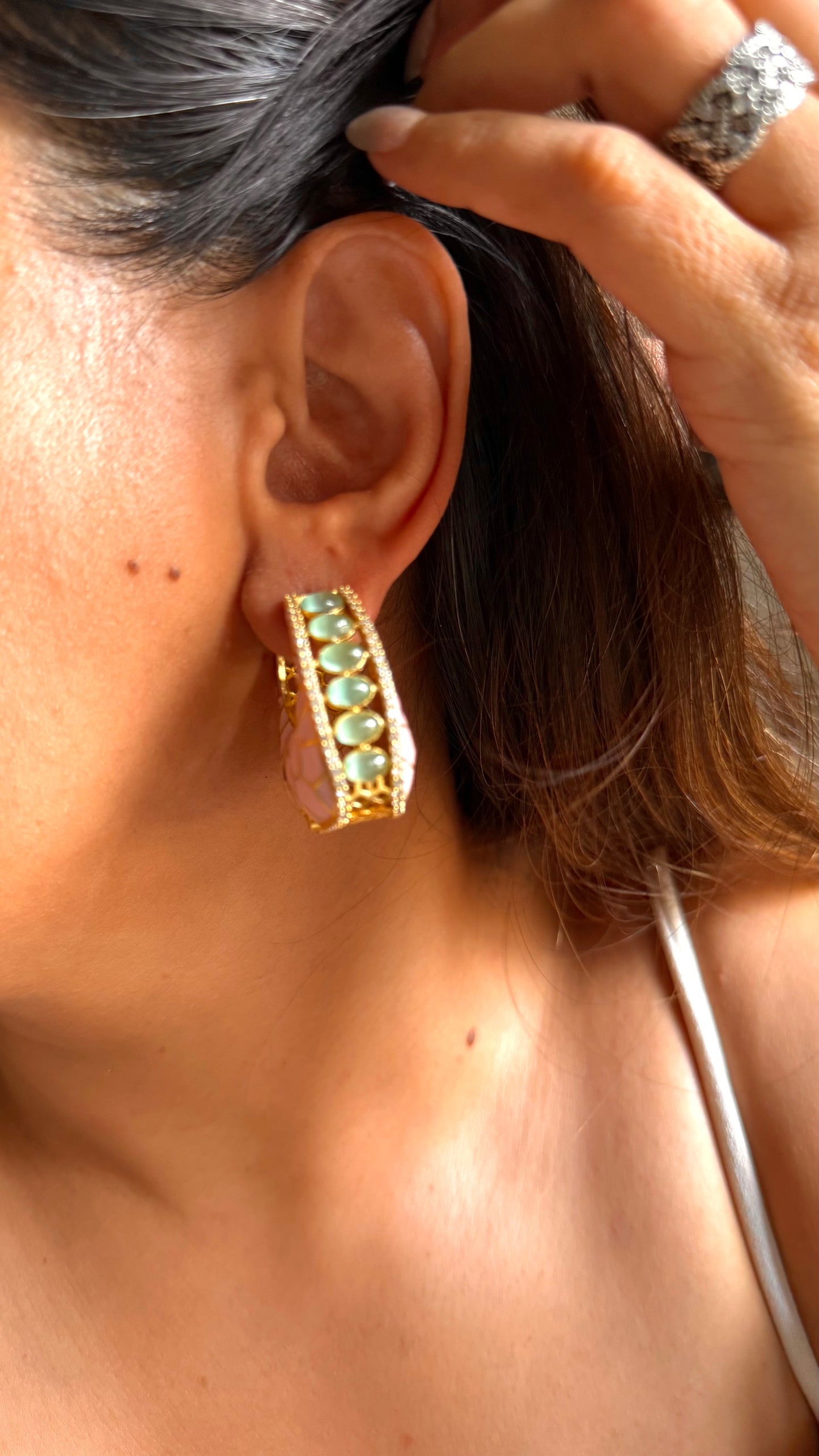 Blush pink katdana with mint earrings