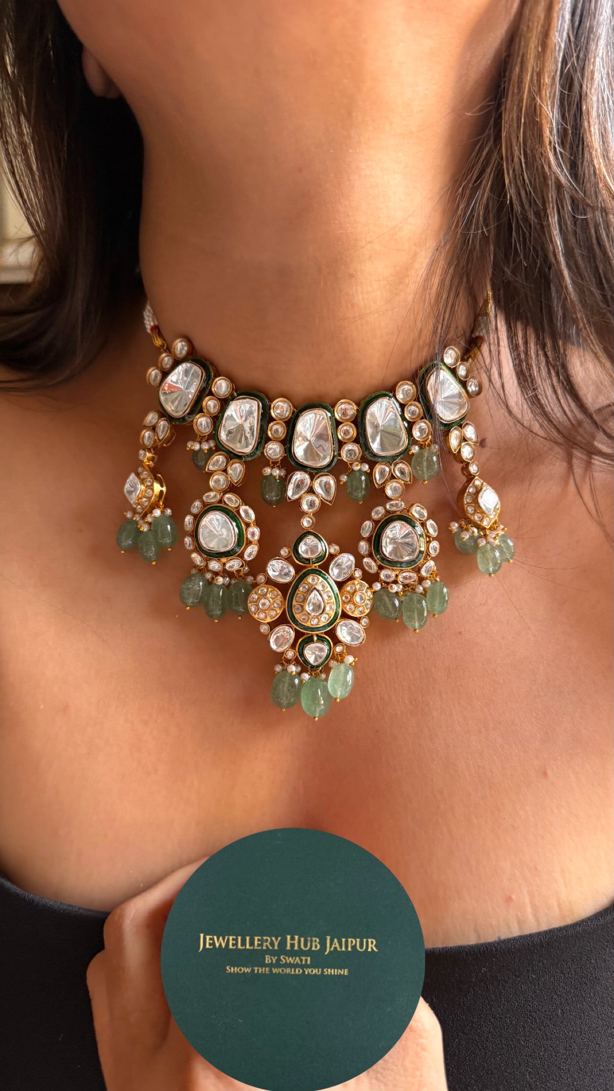 Uncut polki desiged with meenakri & mint drops Necklace