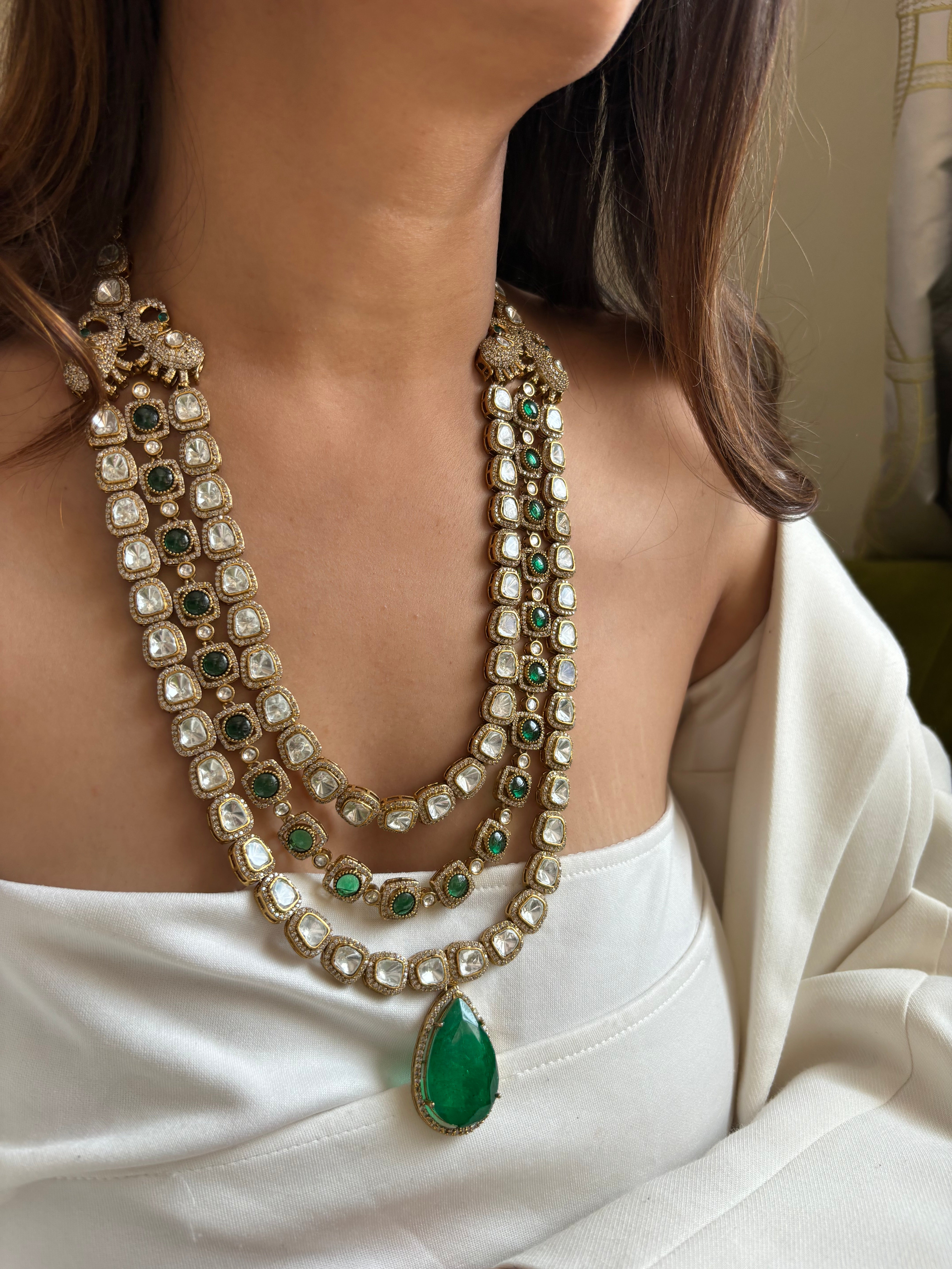 Three layered emerald Doublet rani haar