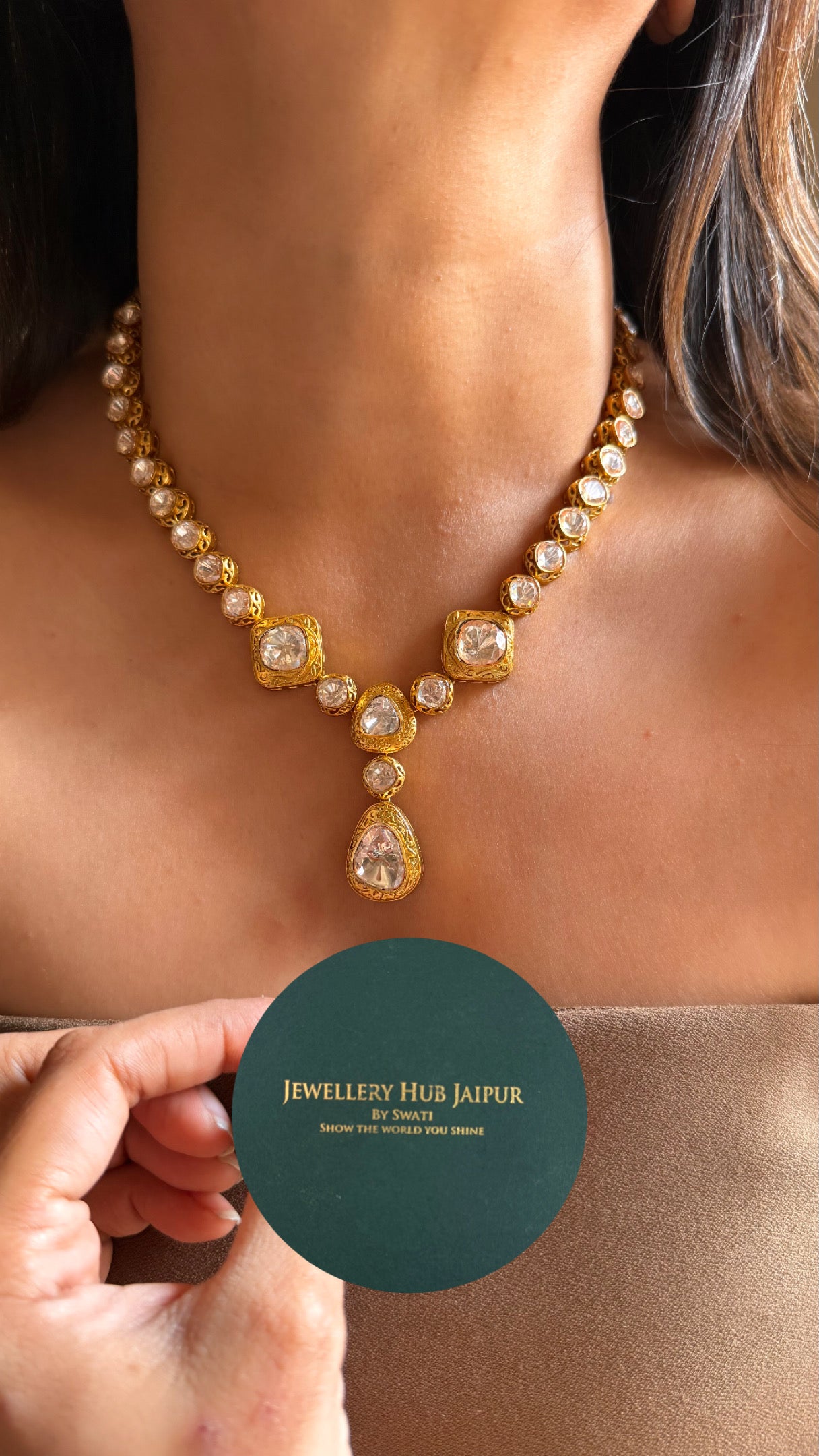 Peeli polki with gold polish collar Necklace