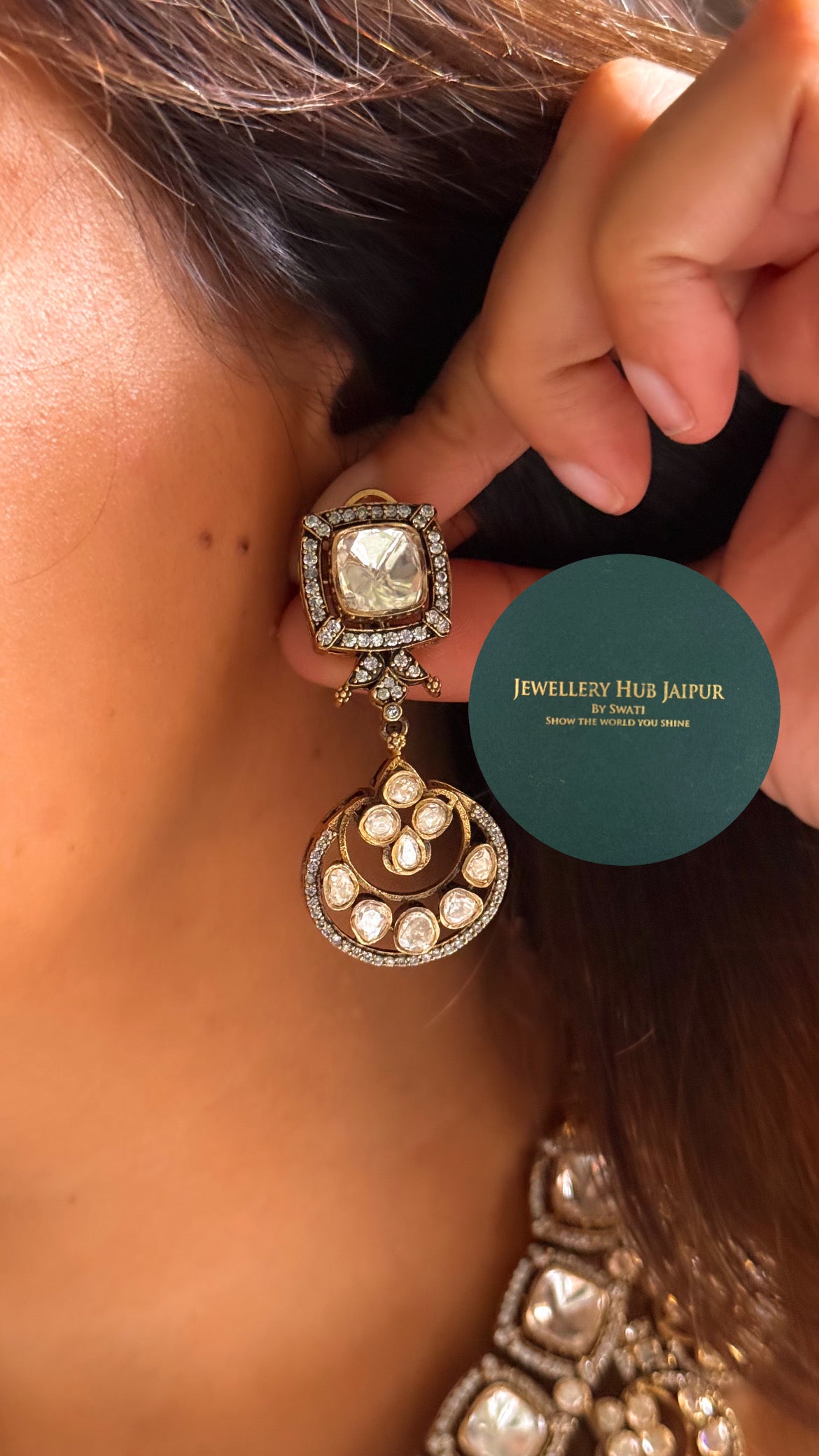 Real uncut Moissanite polki with floral design collar set
