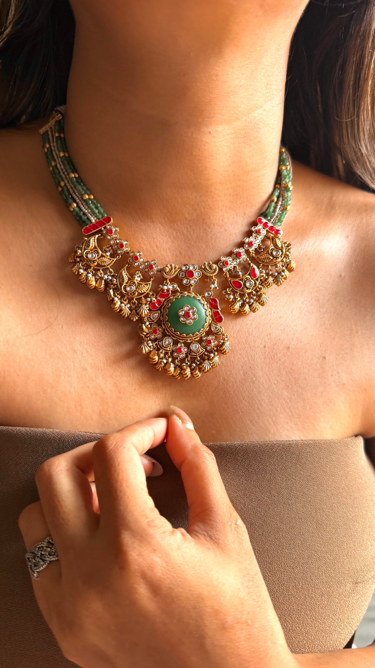 Emerald & ruby inlay rajwada set