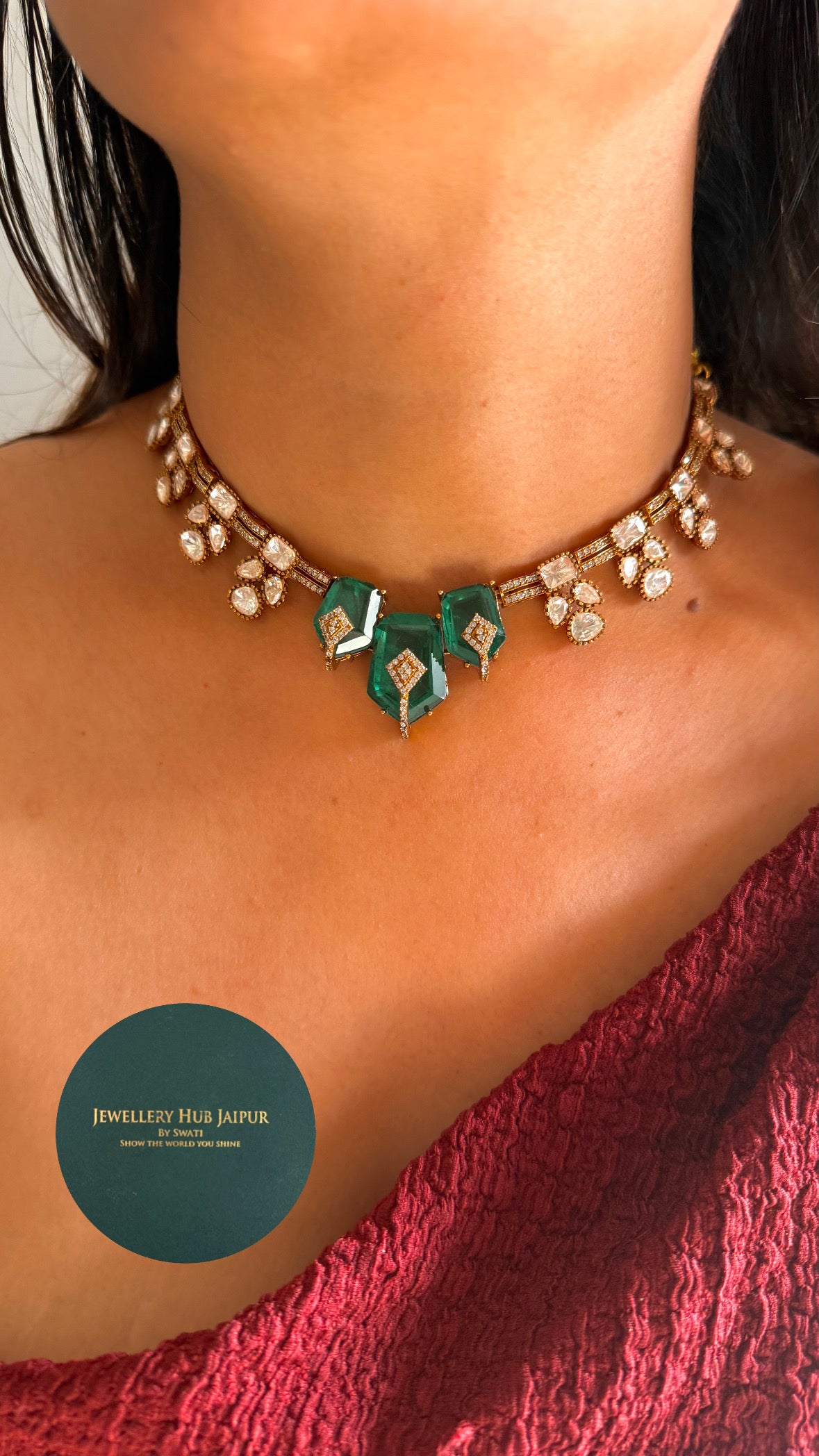 emerald doublet designer polki Necklace