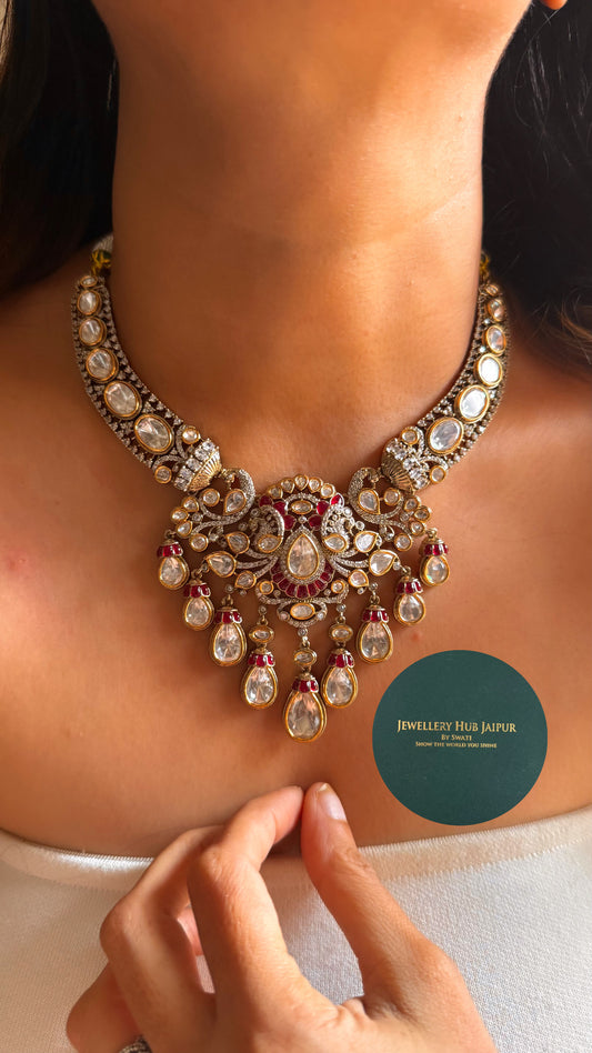 Ruby moissanite polki designer collar set