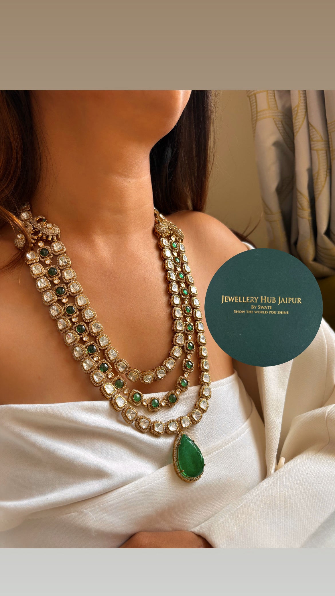 Three layered emerald Doublet rani haar