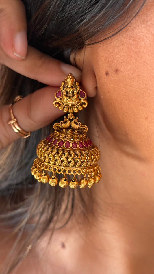 Goddess Laxmi Rani pink ruby temple Jhumki