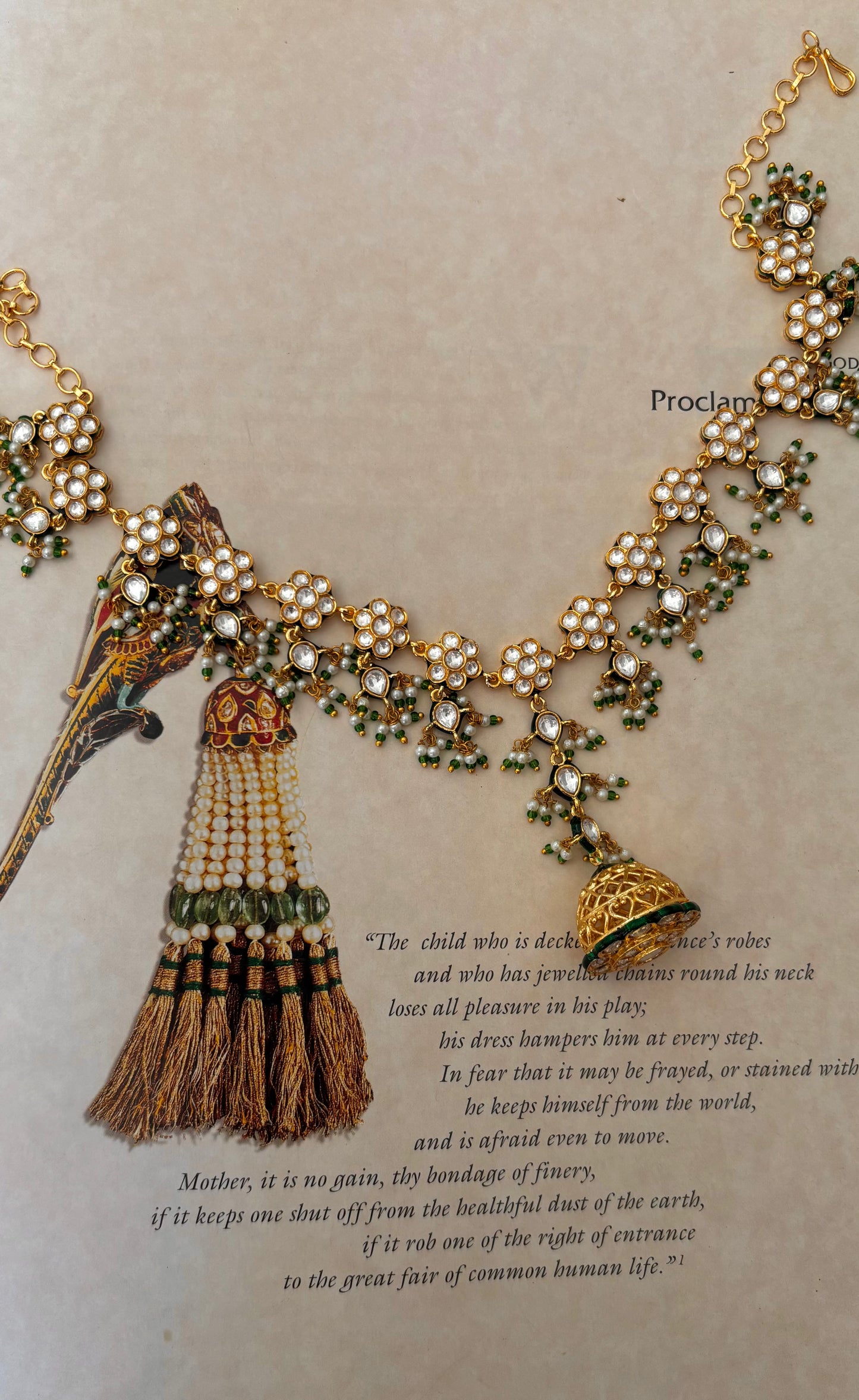 Emerald meenakari polki borla maangtika with mathapatti