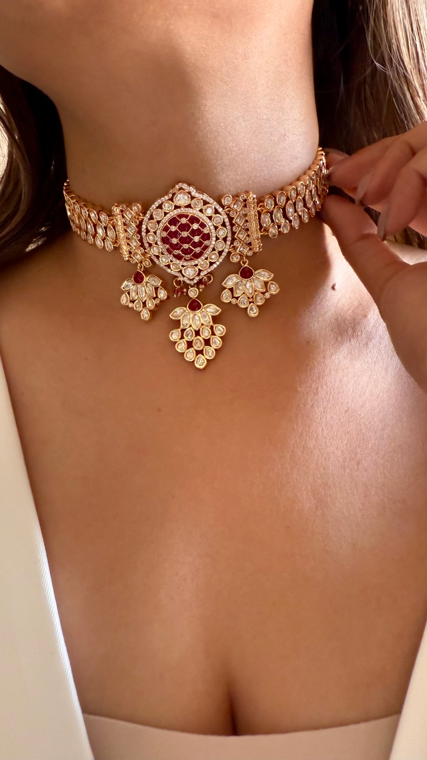Ruby moissanite polki choker