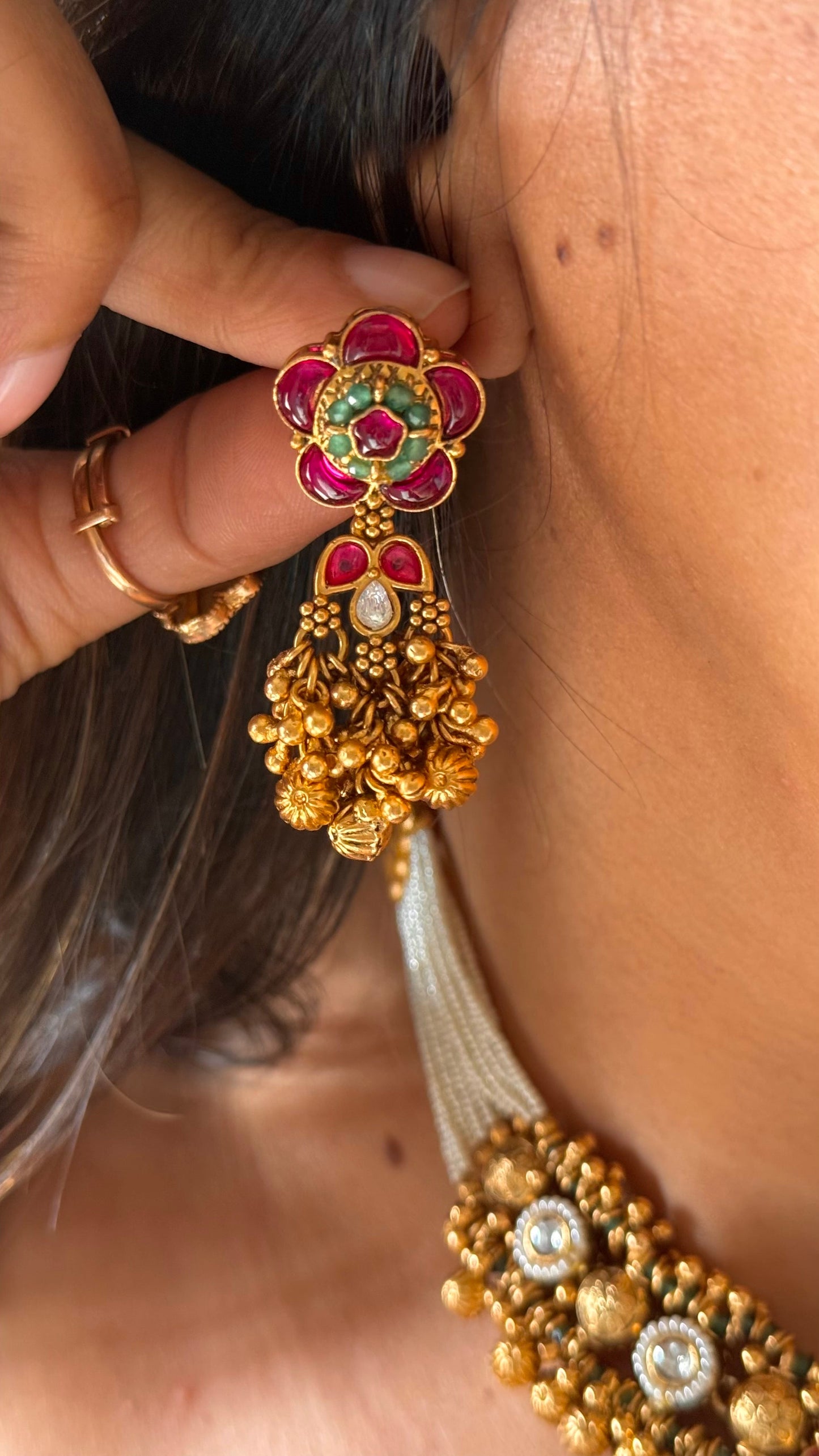 Mint  gold Rajwada bridal combo necklace