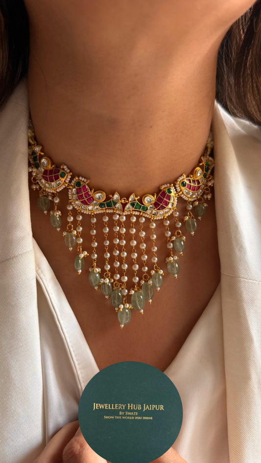 Fish inspired with pearl detailing mint drops designer Necklace