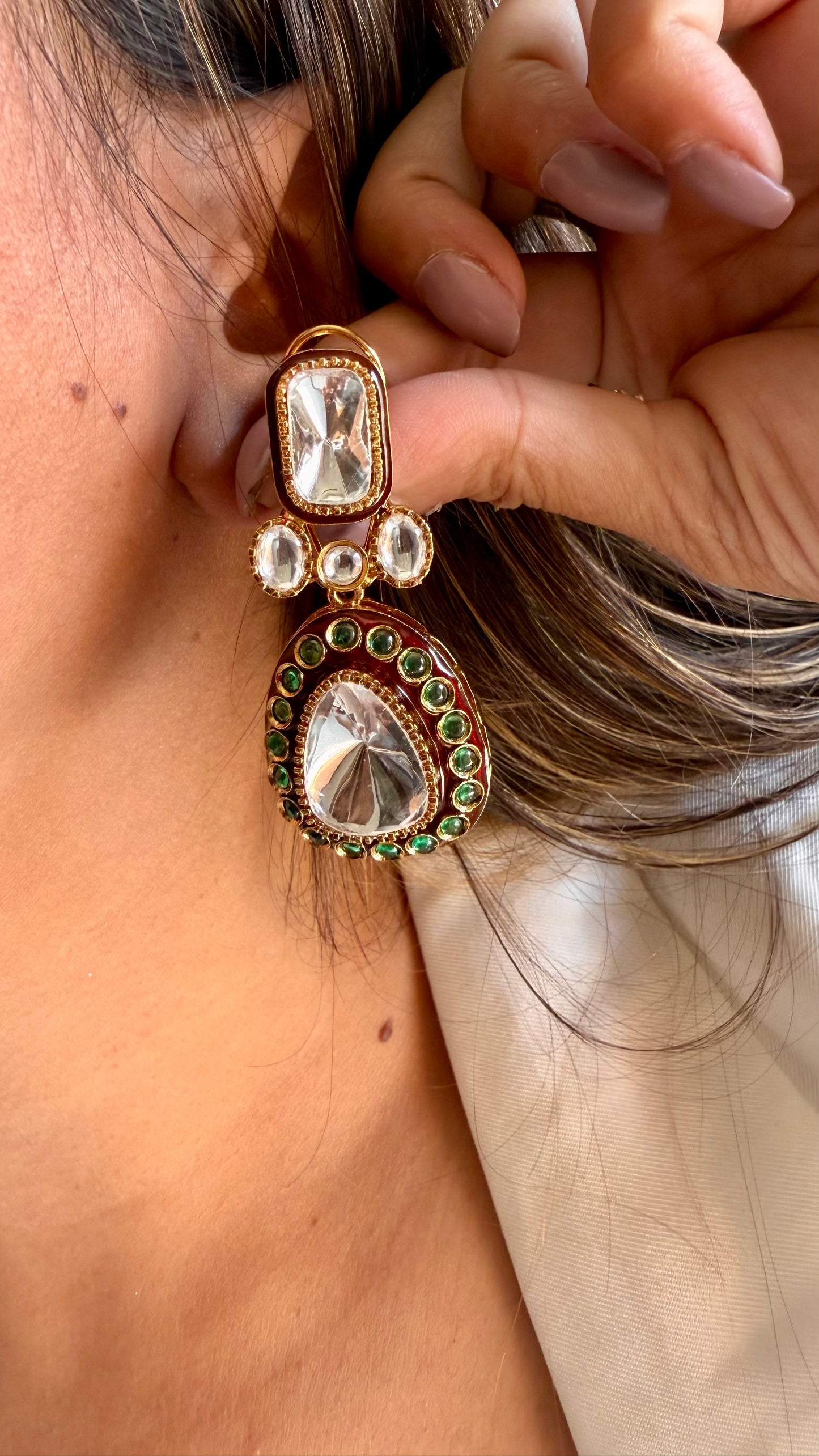 Ruby meenakari emerald polki earrings