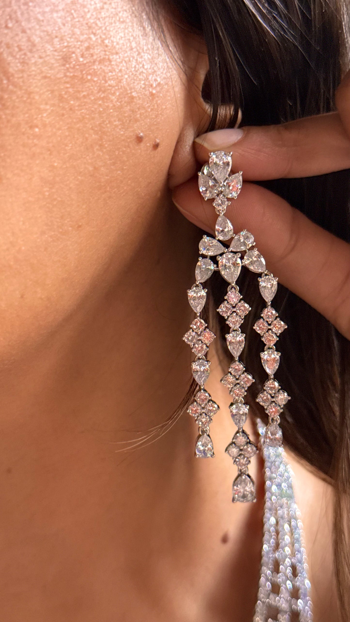 Cz diamond designer half moon shape necklace