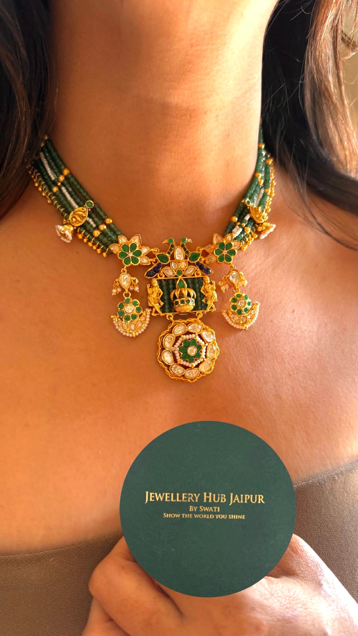 Peacock inspired emerald rajwada collar Necklace