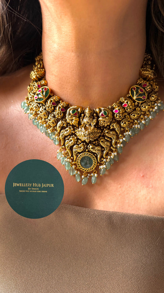 Goddess laxmi mint drop detailing necklace