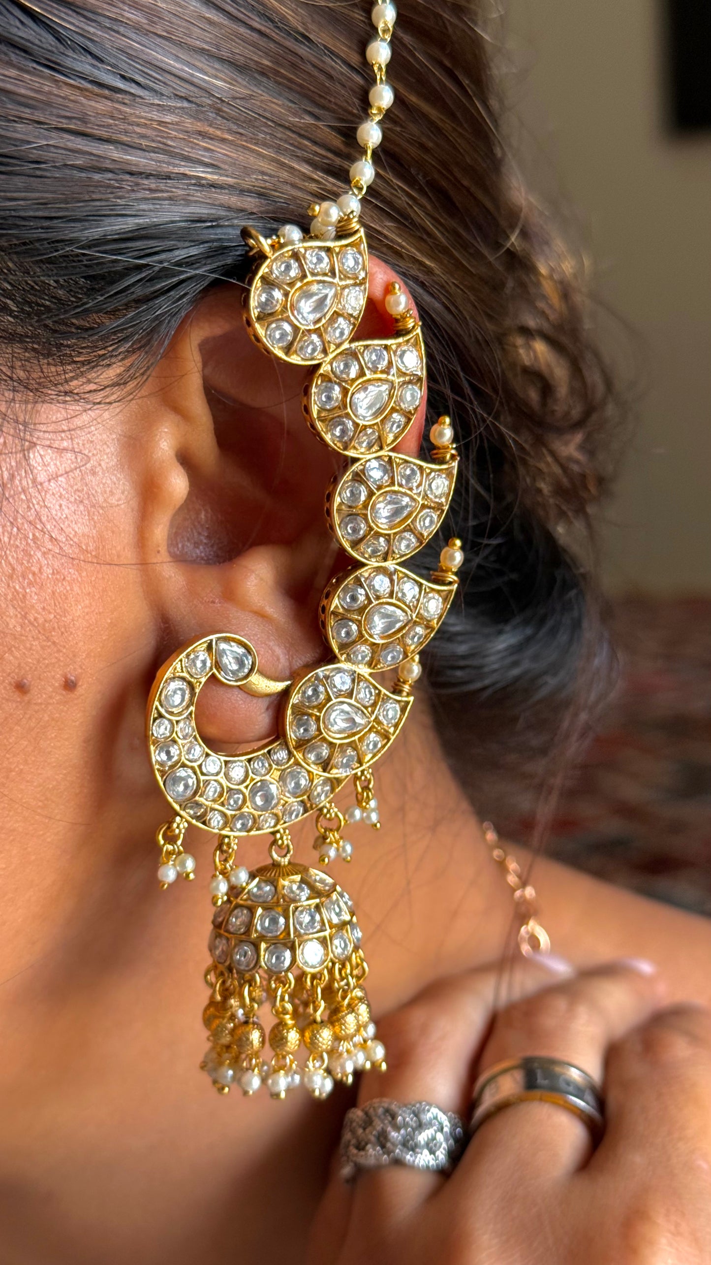 Peacock inspired polki jhumkas