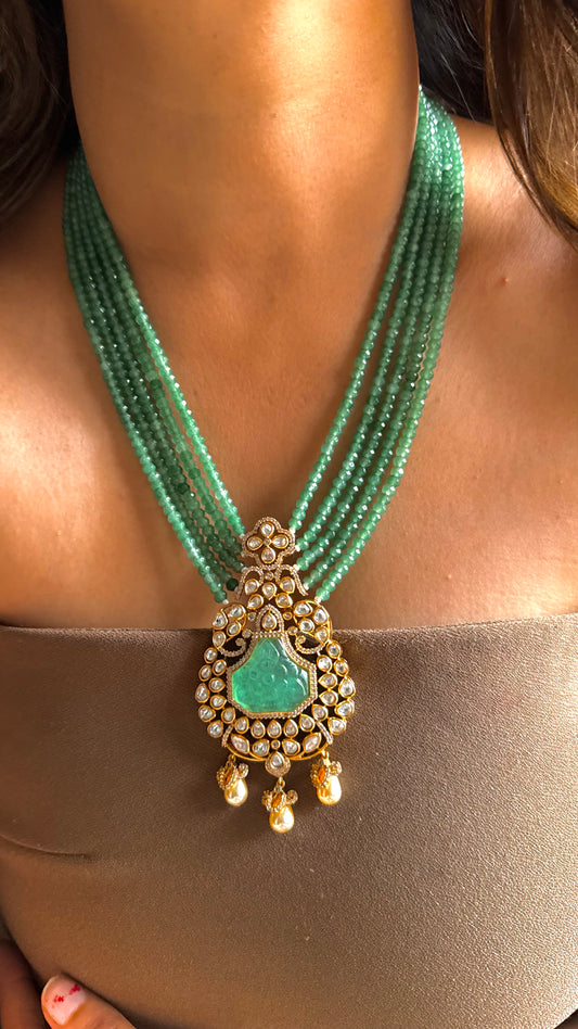 Mint doublet necklace with pearl drop detailing