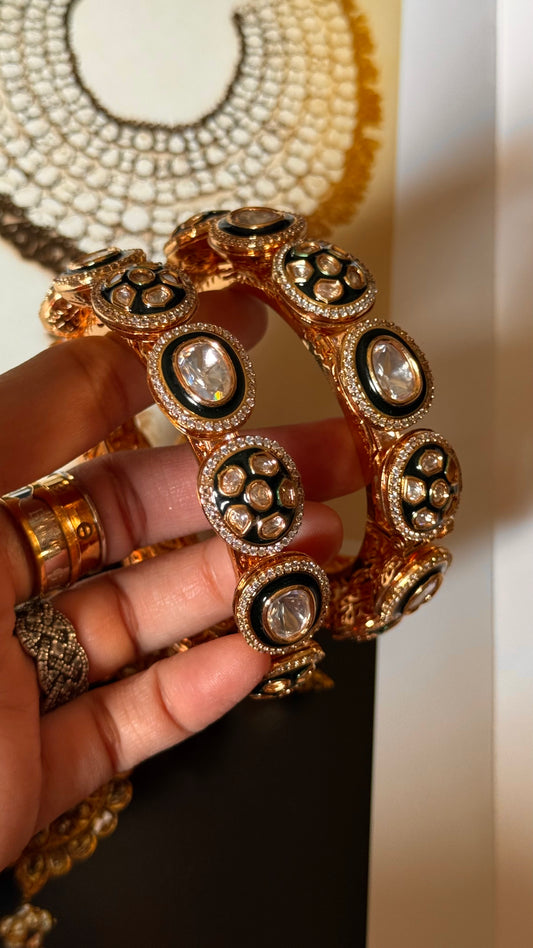 Emerald uncut polki and meenakari bangdi style bangles