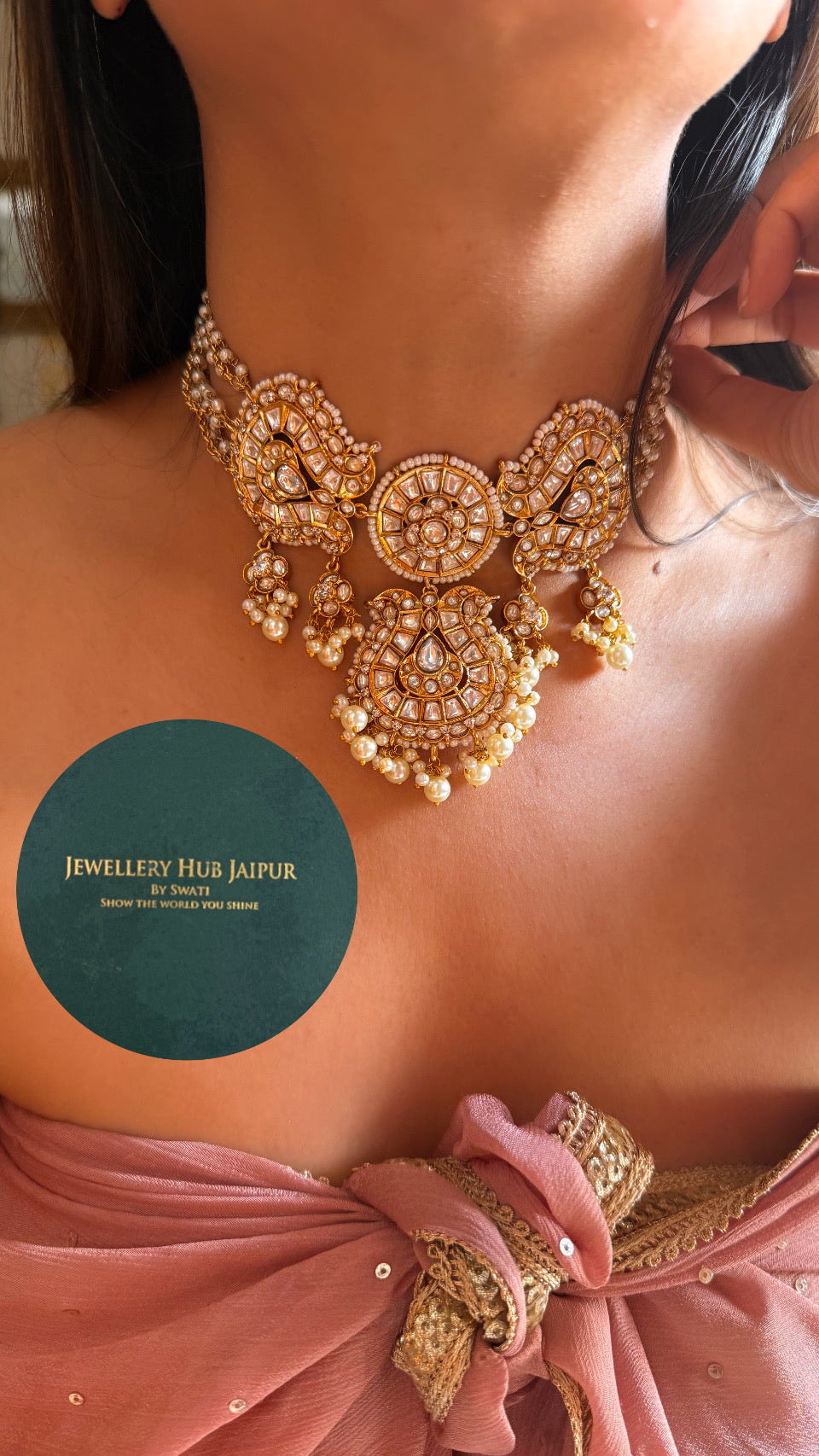 Pearl polki heritage choker