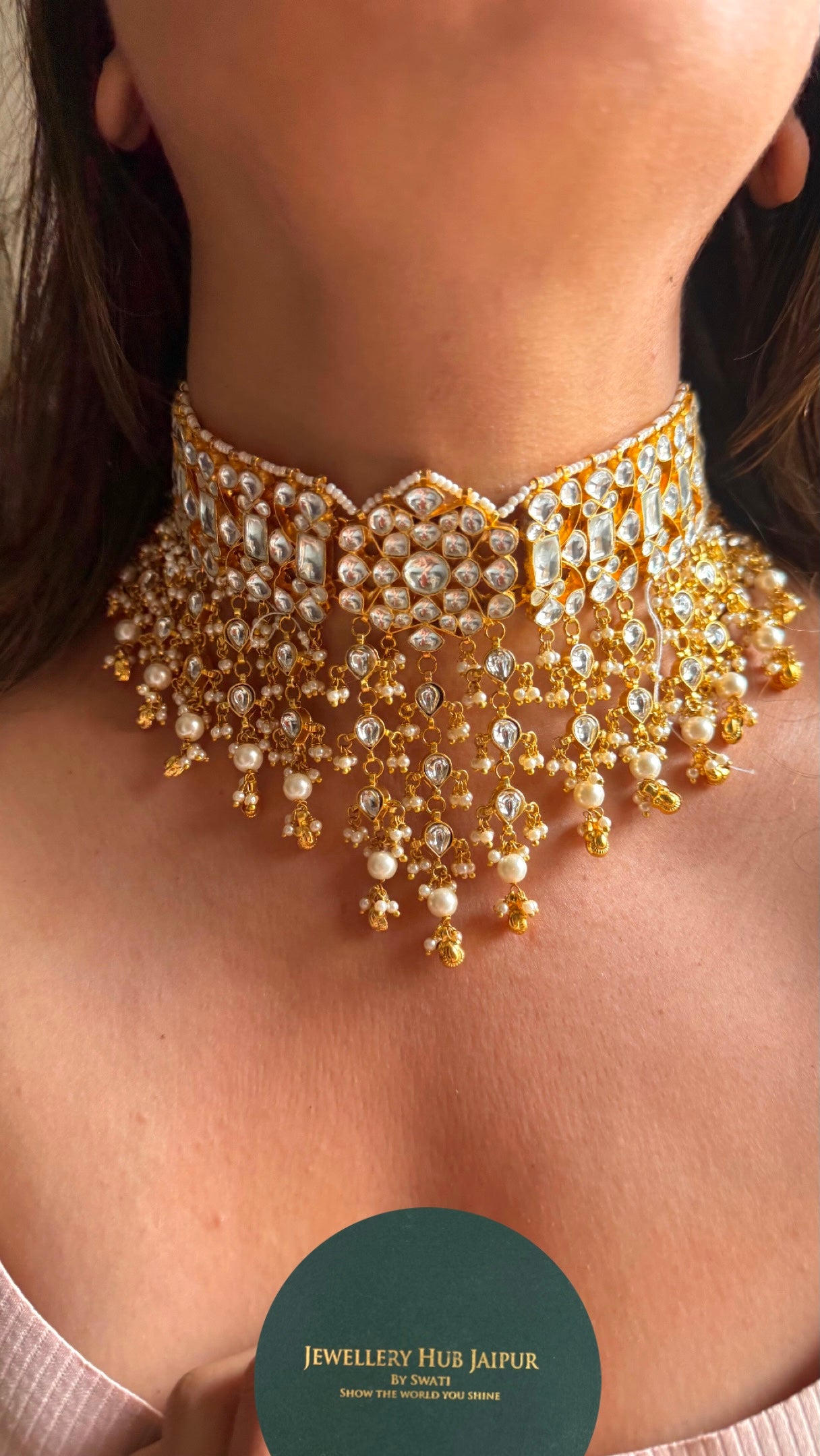 Handmade jadau pearl detailing choker necklace