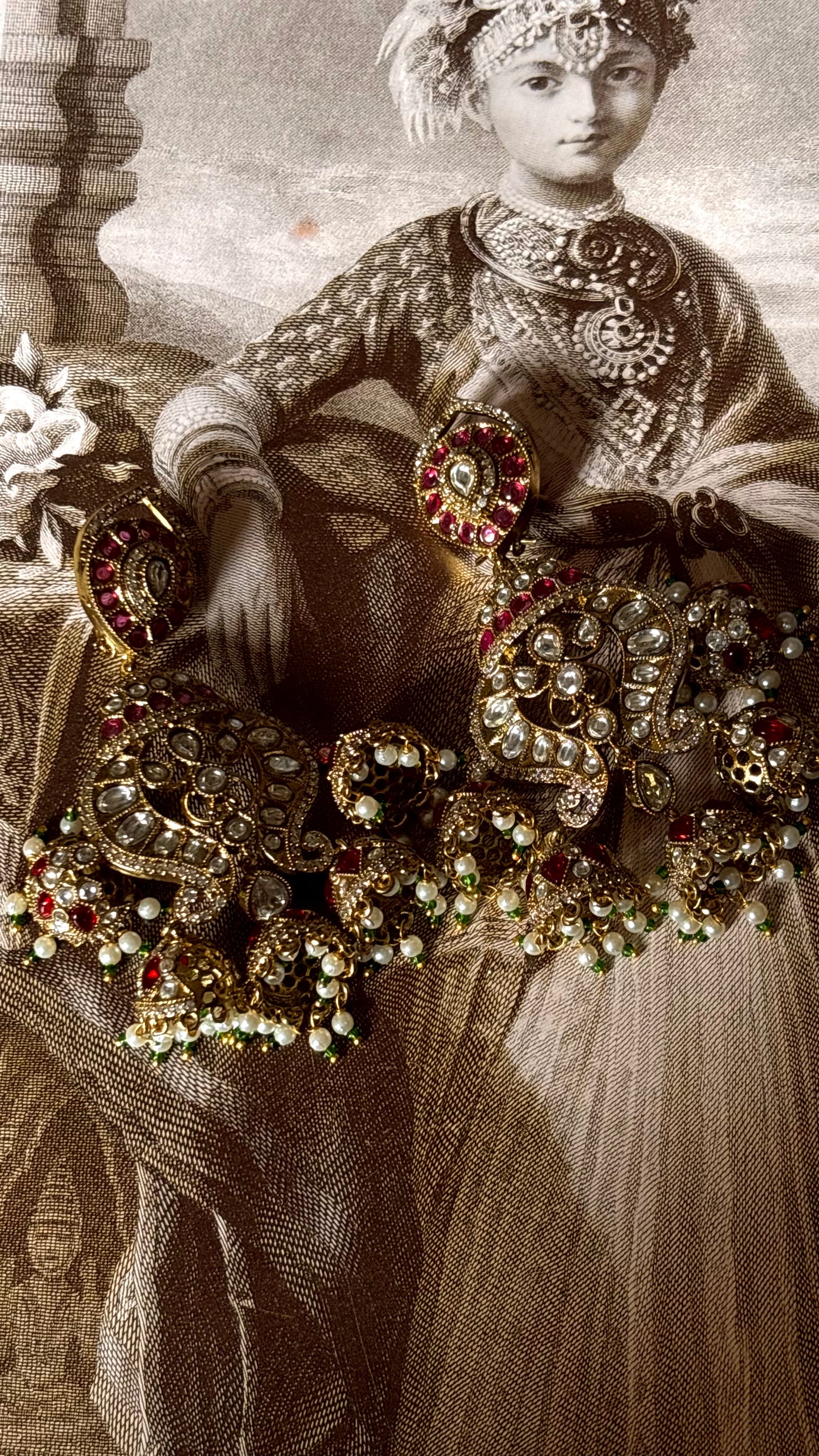 Ruby Moissanite jhumki chandbali earrings
