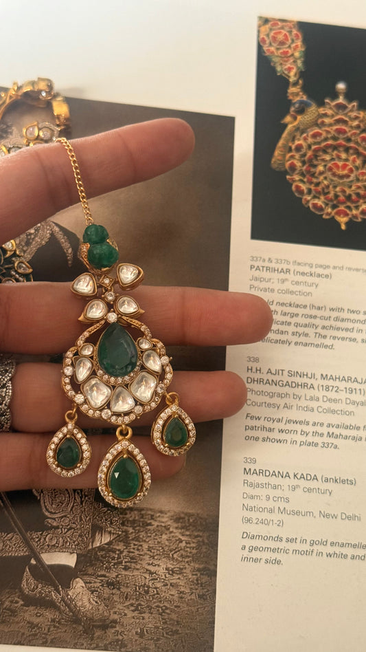 Emerald gold polki  maangtika