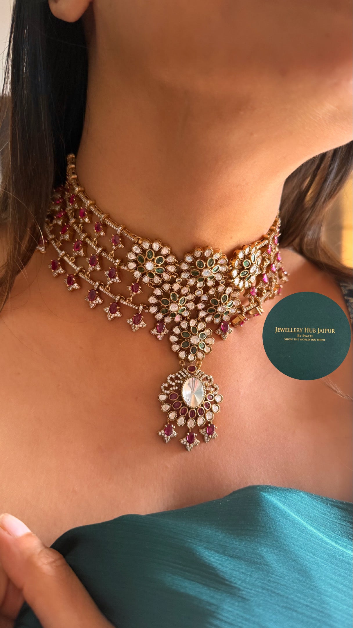 Ruby & emerald floral designer choker