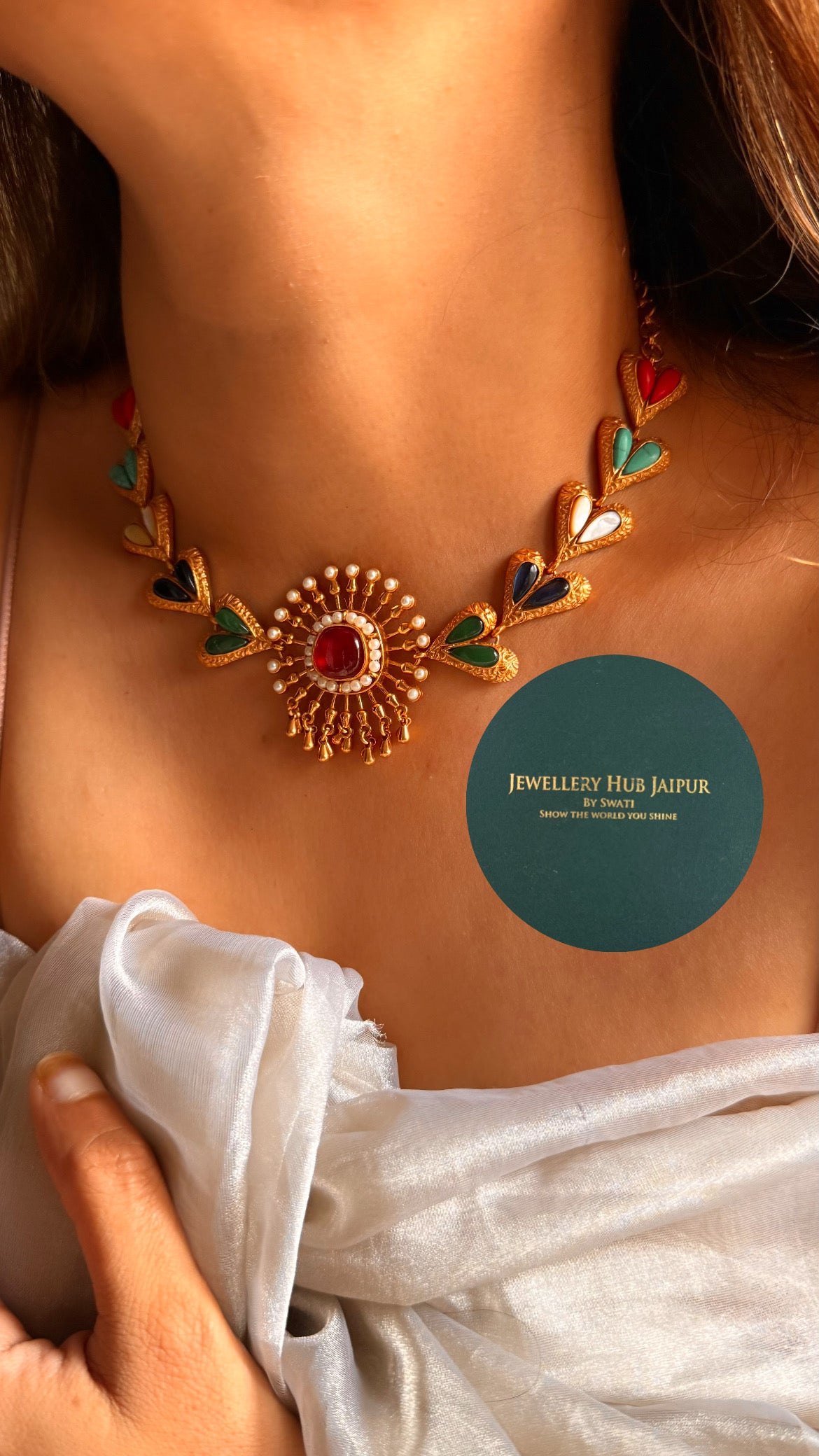Amrapali Ruby doublet designer navratna collar set