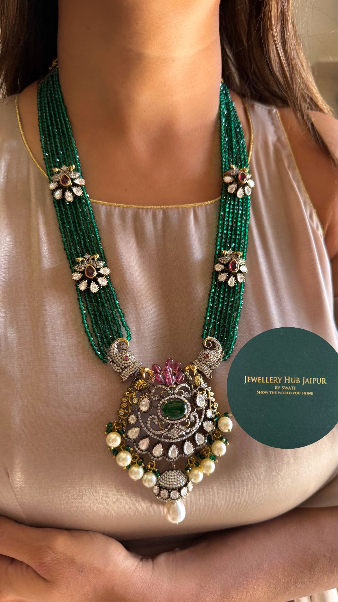 Parnavi Gajanand emerald & Ruby  moissanite rani haar